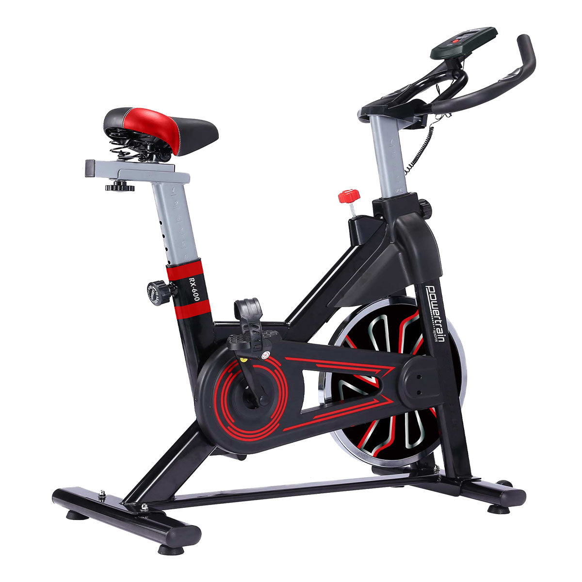 Adjustable Flywheel Spin Bike, LCD Monitor, Red - PowerTrain