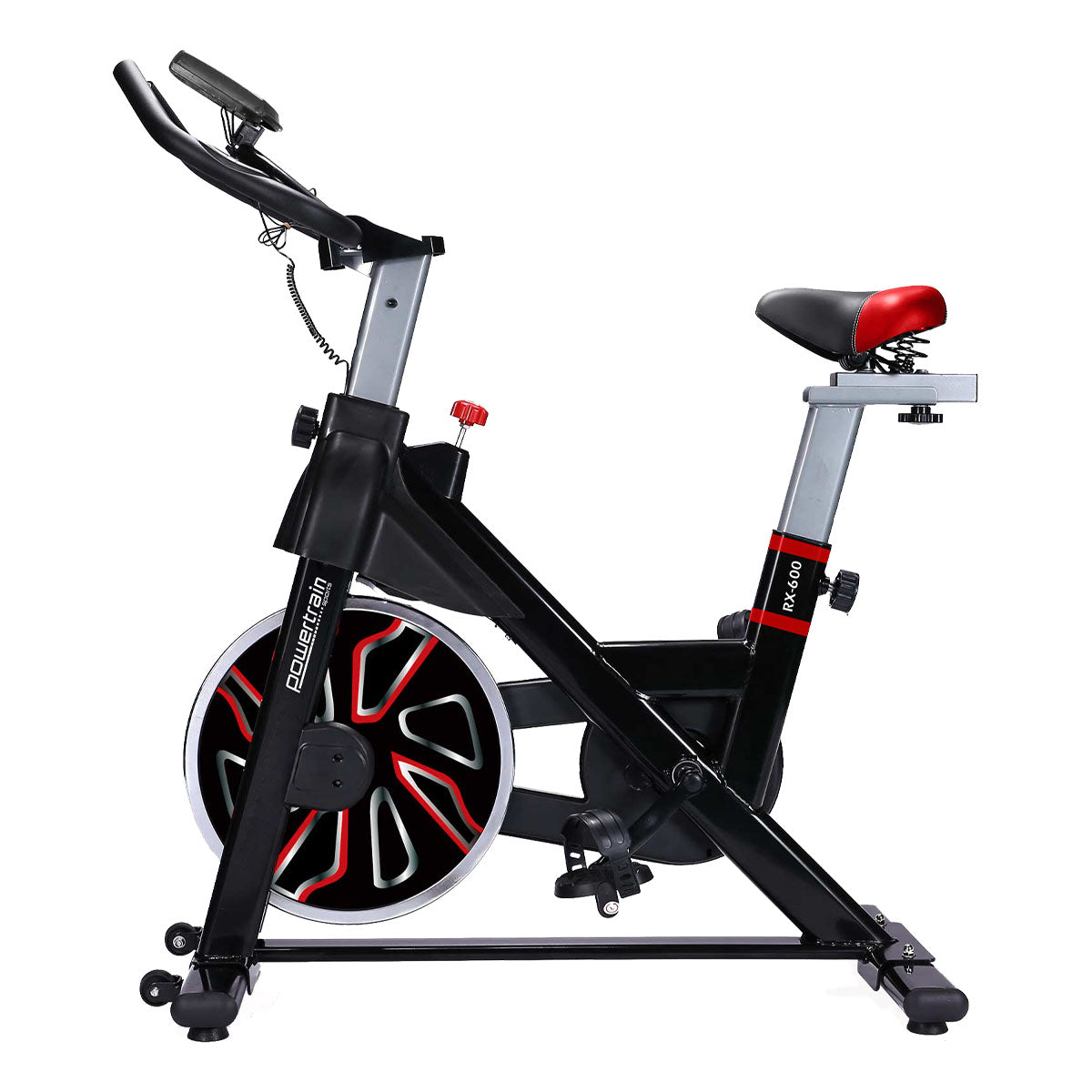 Adjustable Flywheel Spin Bike, LCD Monitor, Red - PowerTrain