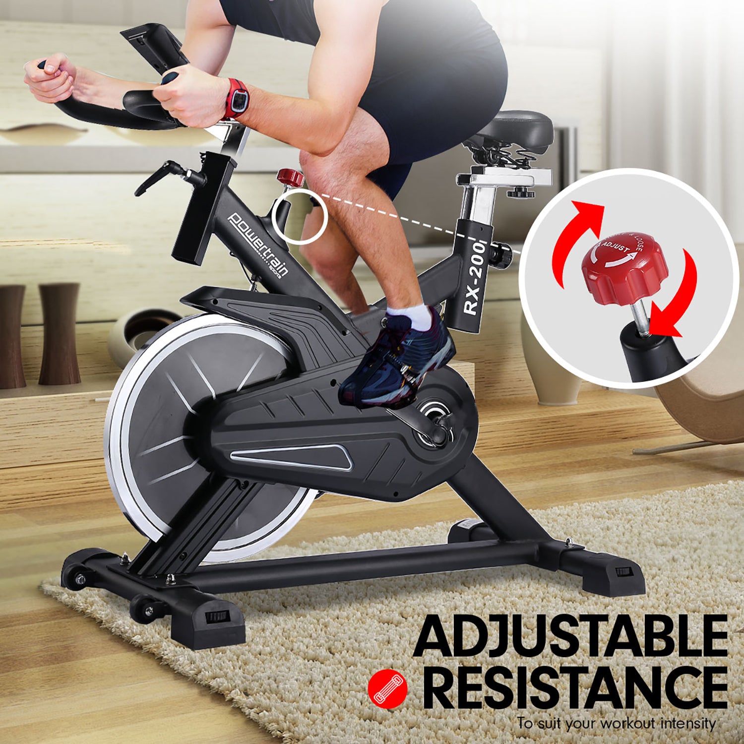 Adjustable Resistance Spin Bike w/ LCD Display & Shock Absorption - PowerTrain RX-200