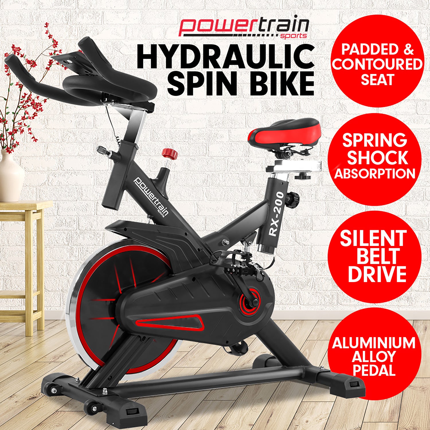 Adjustable Spin Bike w/ LCD, Cage Pedals, 8KG Flywheel - Powertrain