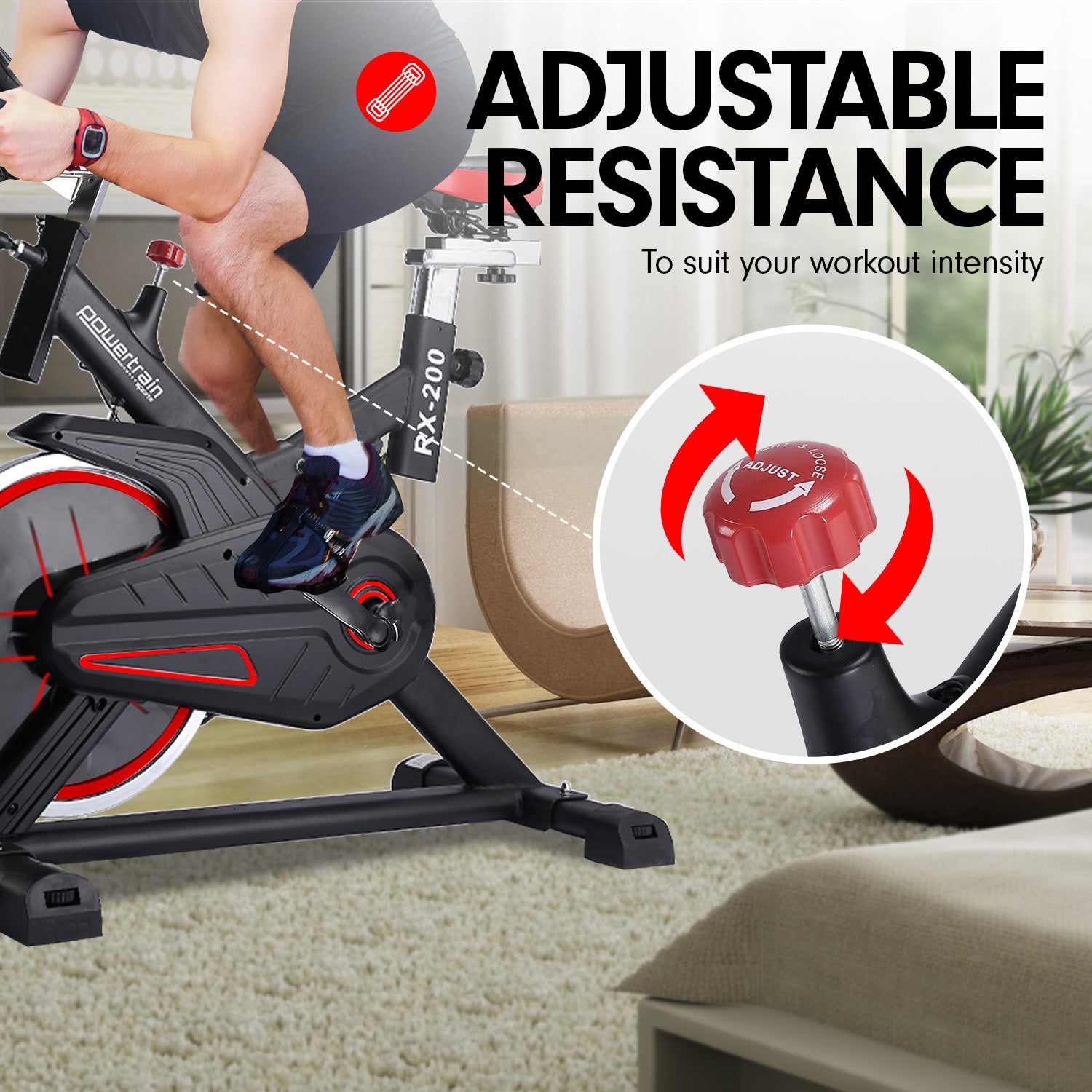 Adjustable Spin Bike w/ LCD, Cage Pedals, 8KG Flywheel - Powertrain