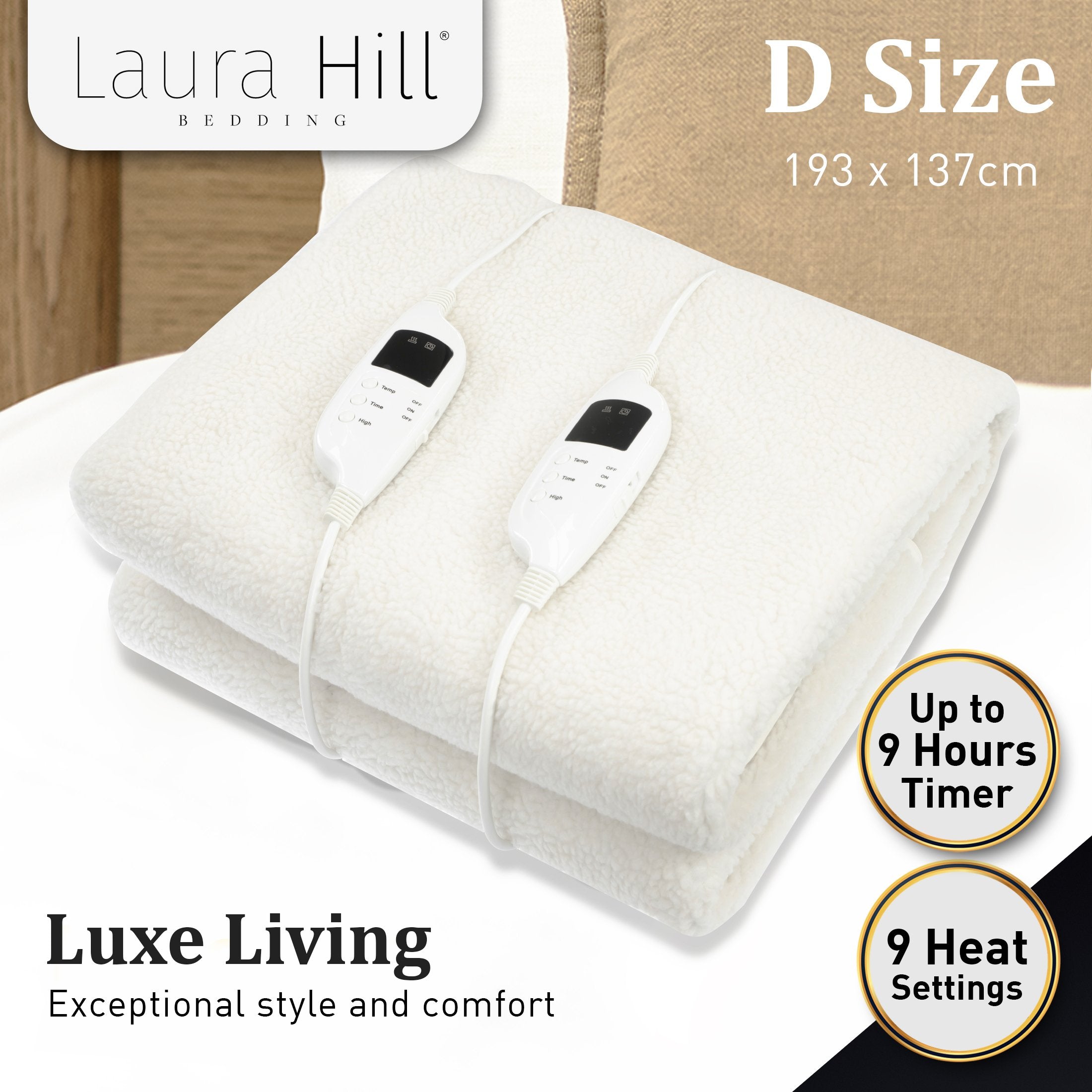 Ultra-Soft Double Electric Blanket, 9 Heat Settings - Laura Hill