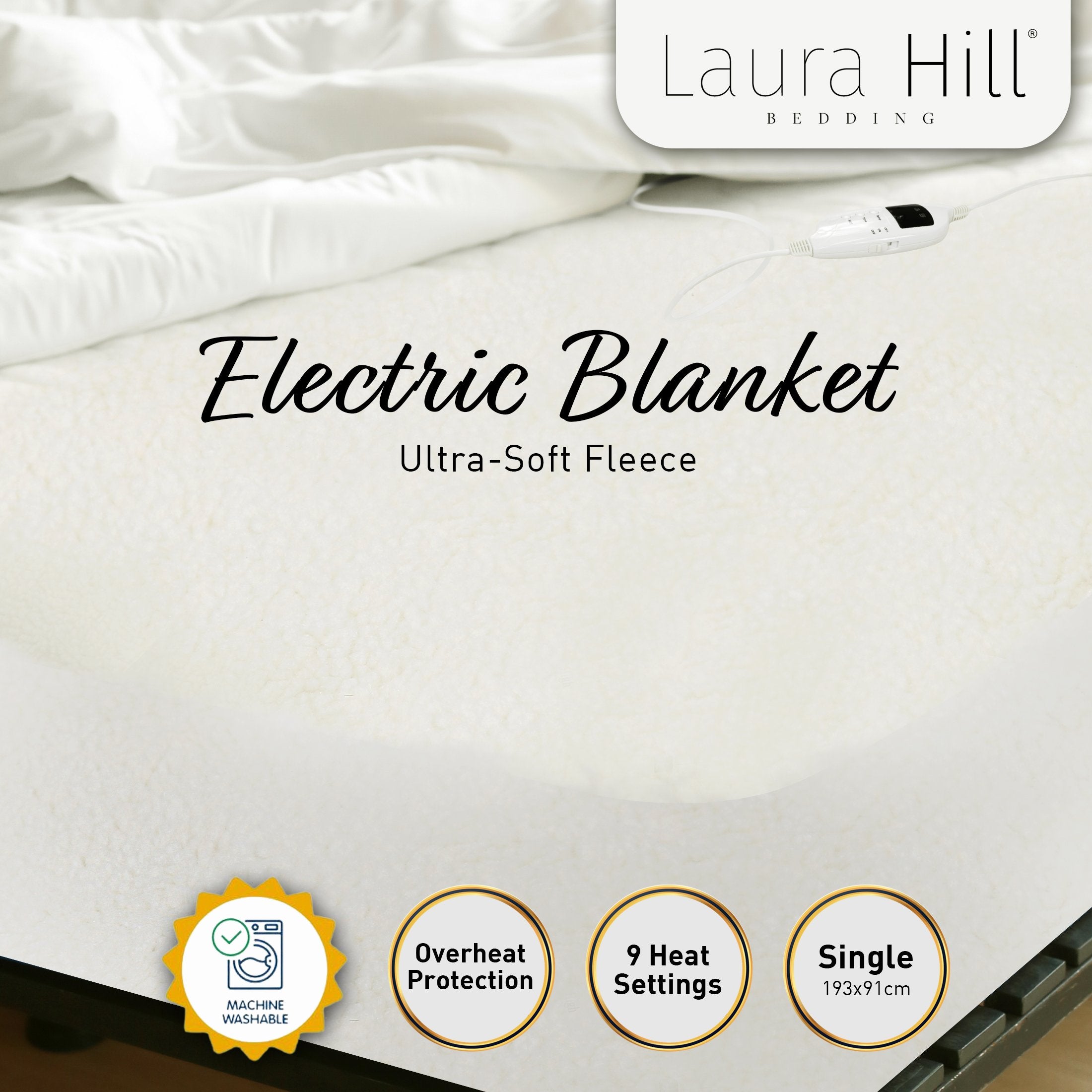 Heated Electric Fleece Blanket with 9 Levels & Timer, Laura Hill