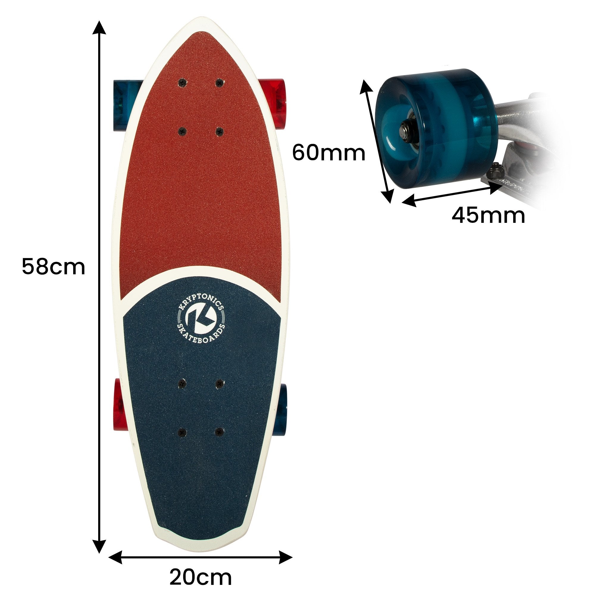 Kryptonics 23" Maple Wood Mini Fat Cruiser Board with ABEC 3 Bearings