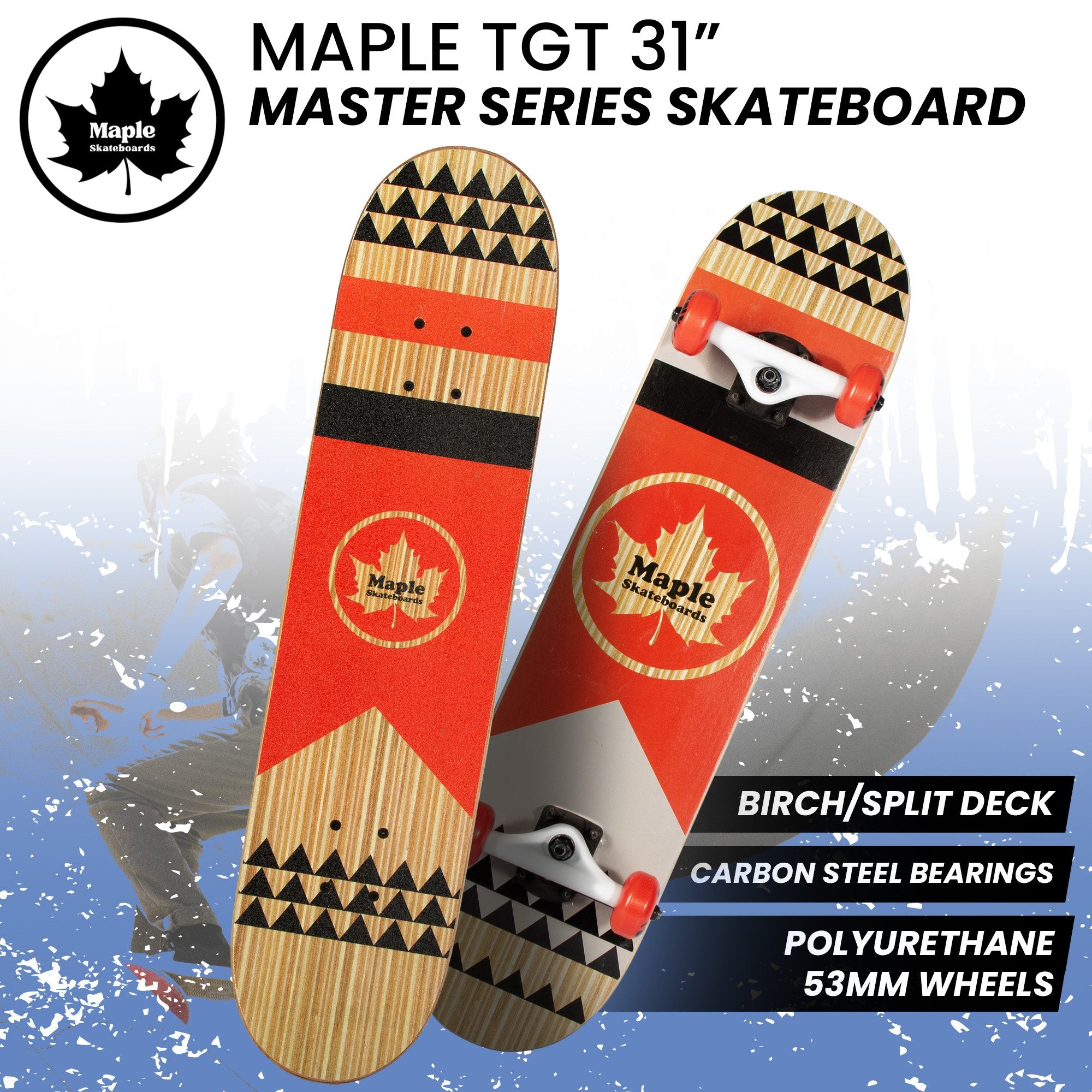 Durable 31" Maple Skateboard, Composite Trucks, ABEC 3 Bearings