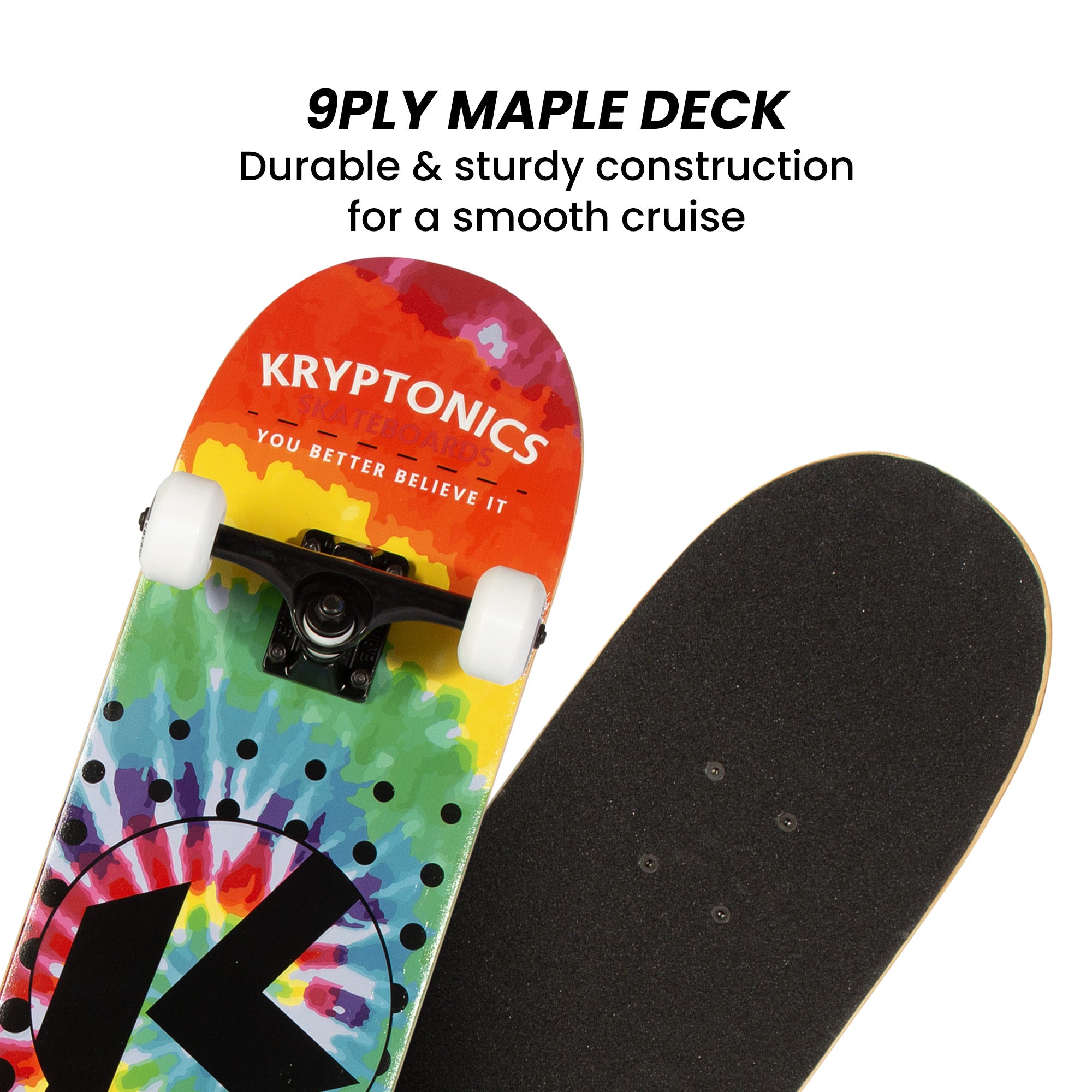 9 Ply Maple 31" Skateboard, Aluminium Trucks, Bearings - Kryptonics