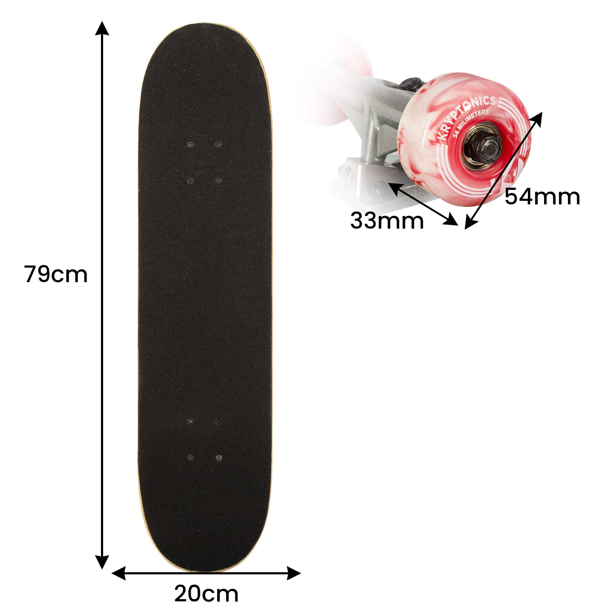 9 Ply Maple Deck Skateboard, Carbon Steel Bearings - Kryptonics