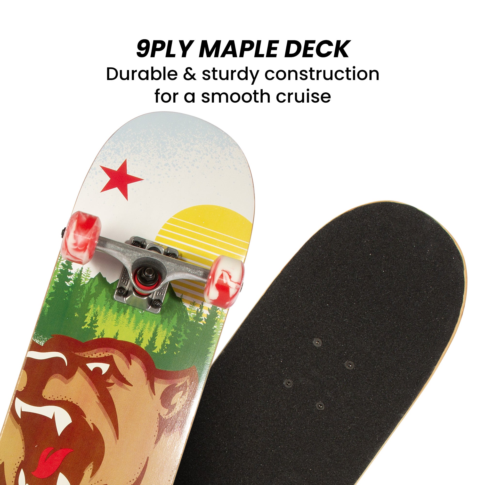 9 Ply Maple Deck Skateboard, Carbon Steel Bearings - Kryptonics