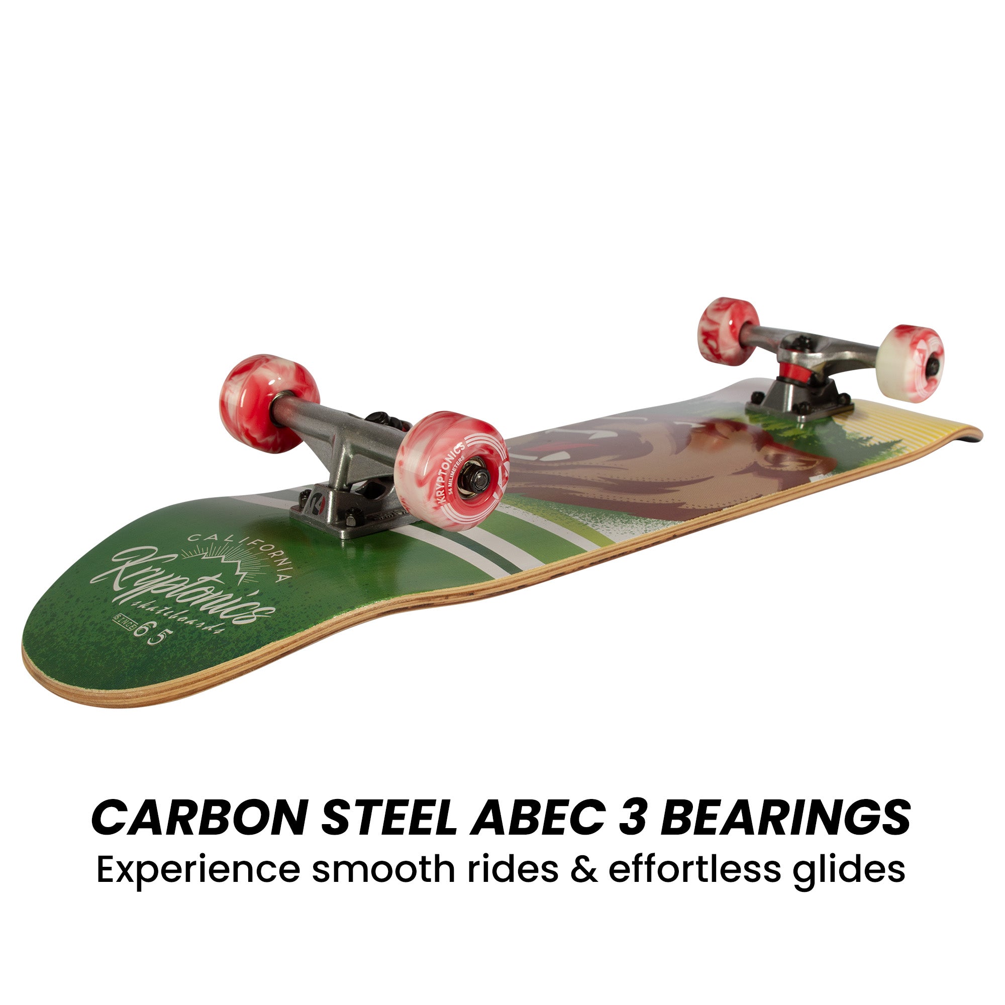 9 Ply Maple Deck Skateboard, Carbon Steel Bearings - Kryptonics