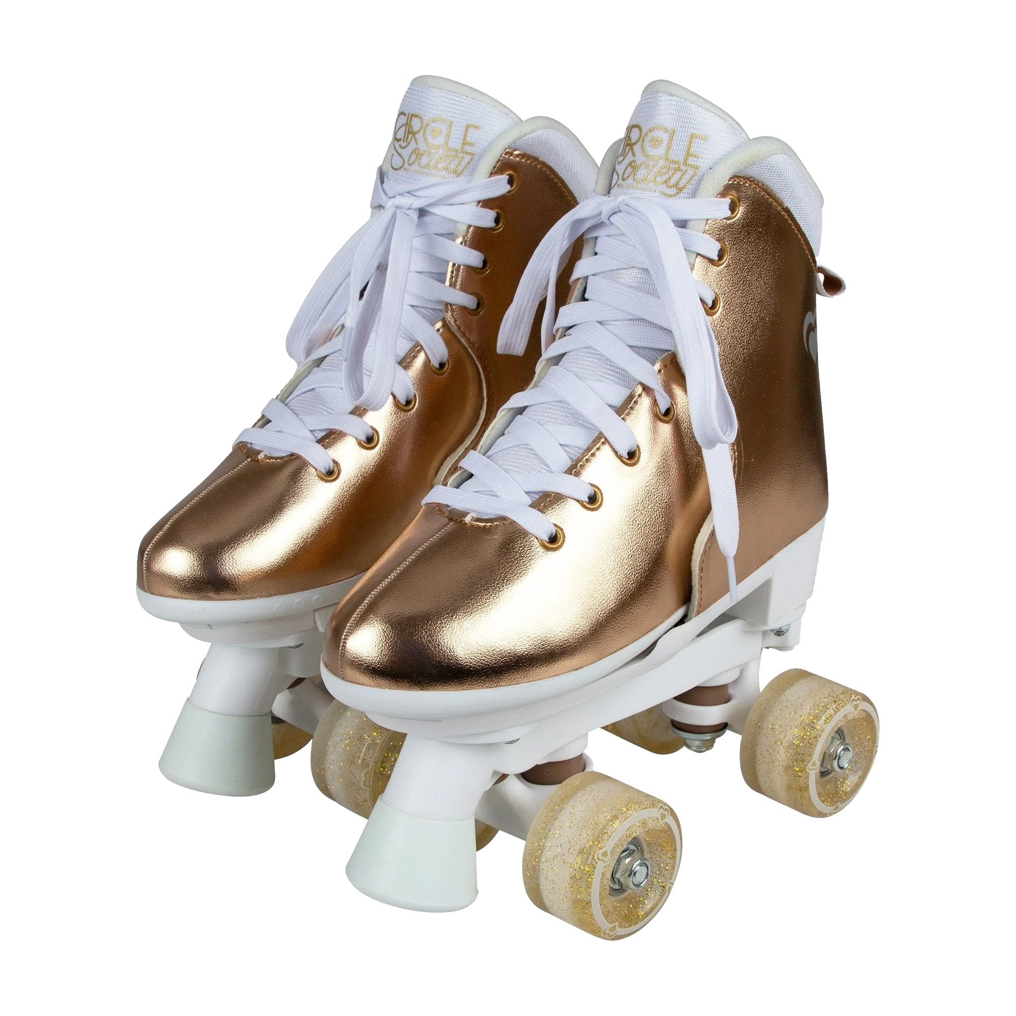 Adjustable Quad Kids Roller Skates, ABEC 7 Bearings, Metallic Rose Gold - Circle Society