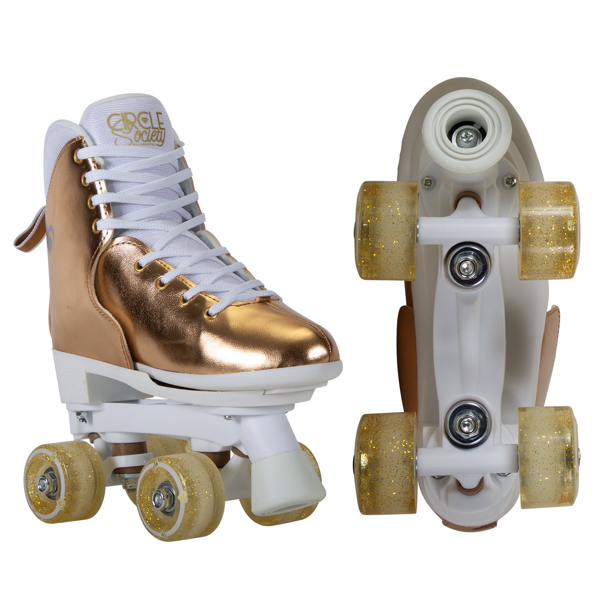 Adjustable Quad Kids Roller Skates, ABEC 7 Bearings, Metallic Rose Gold - Circle Society