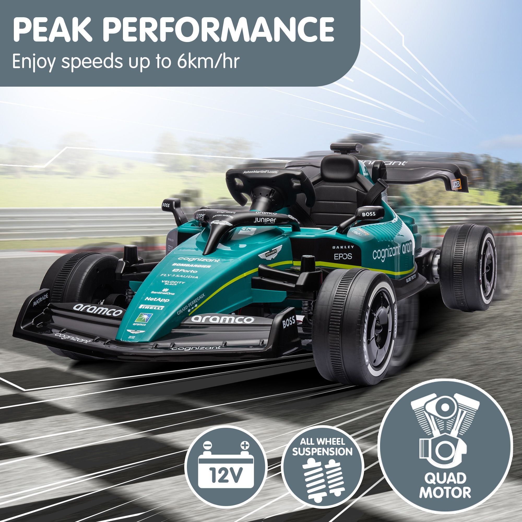 Kahuna Aston Martin Aramco F1 Licensed Electric Kids Ride On Race Car