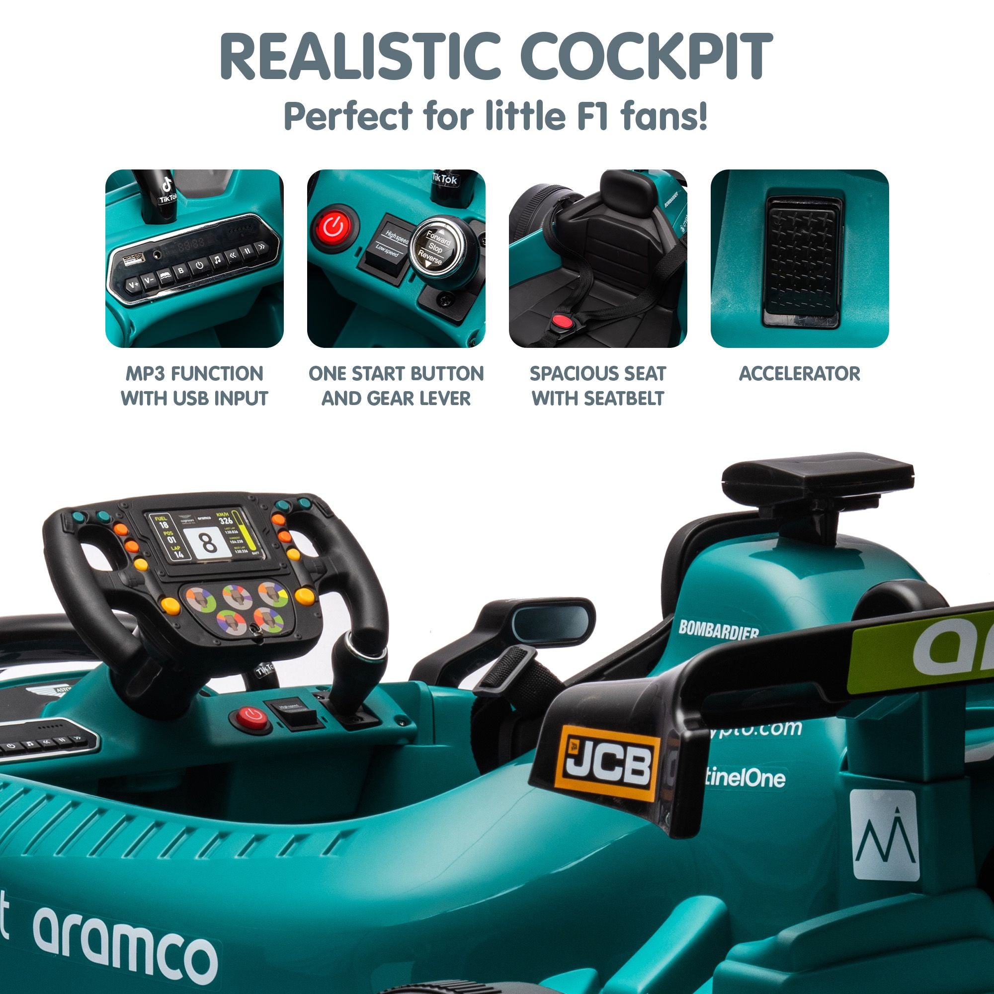 Kahuna Aston Martin Aramco F1 Licensed Electric Kids Ride On Race Car