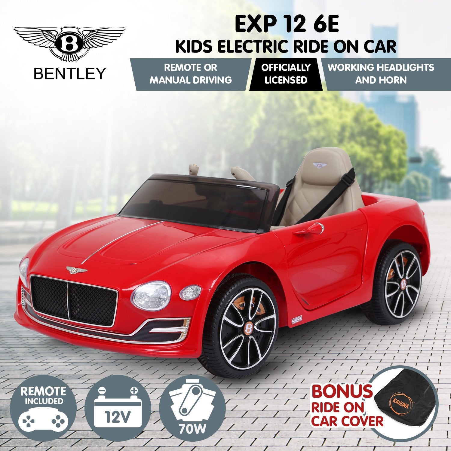 Red Bentley Exp 12 Speed 6E Kids Ride On Electric Car, Remote Control