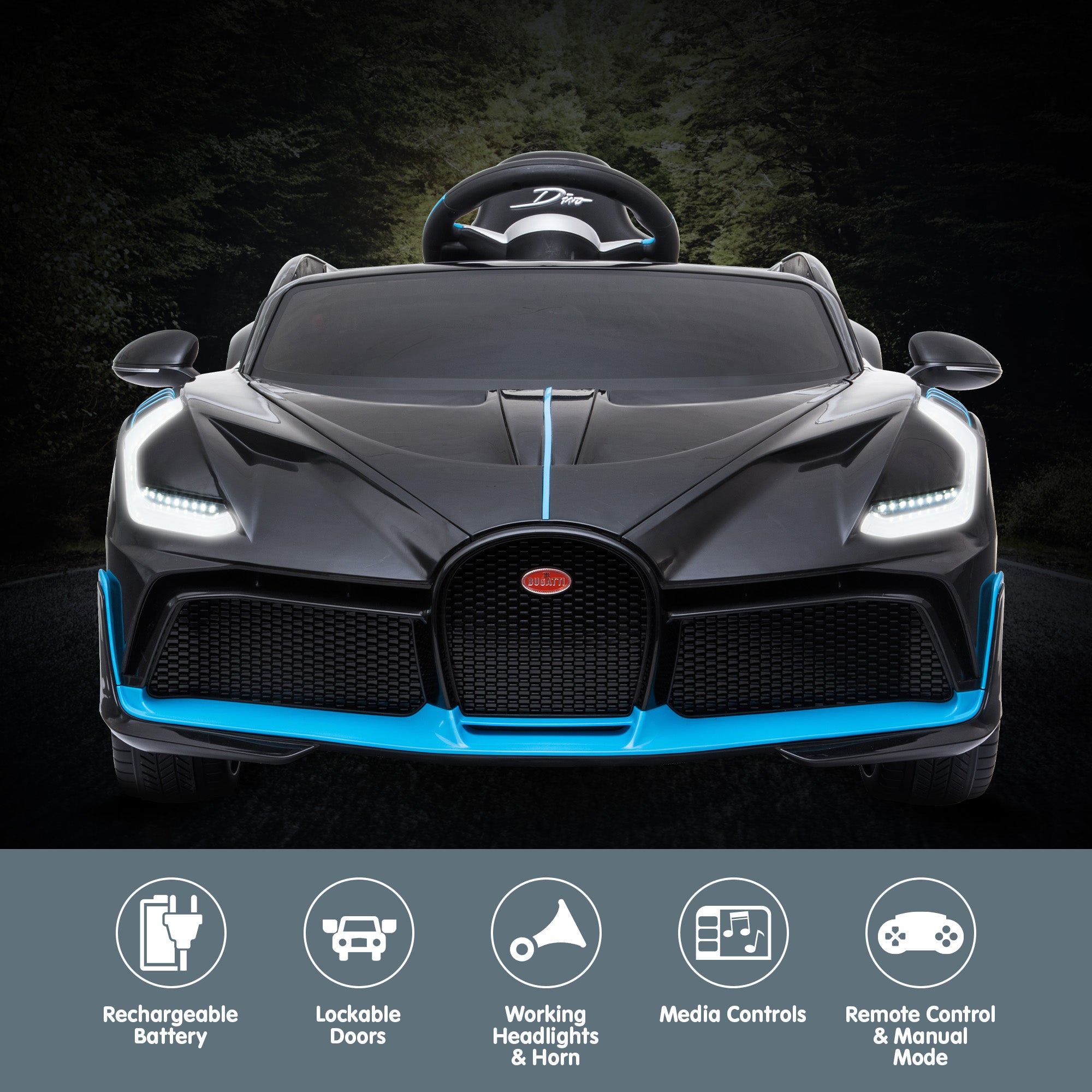 Bugatti Divo Electric Ride On Car with LED Lights & Suspension