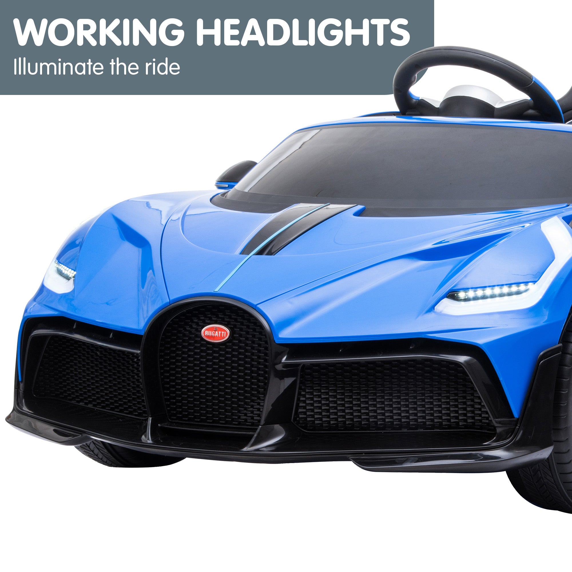 Blue Bugatti Divo Electric Ride On Car w/Remote, MP3, LED