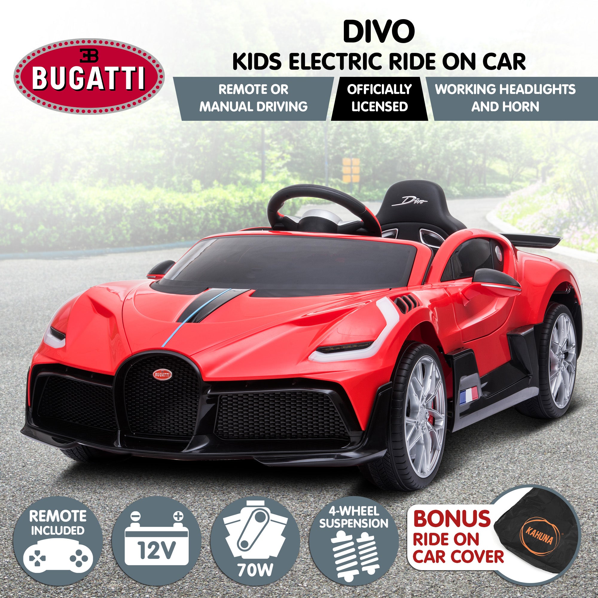 Licensed Bugatti Divo Red Kids Electric Ride On Car 12V7AH