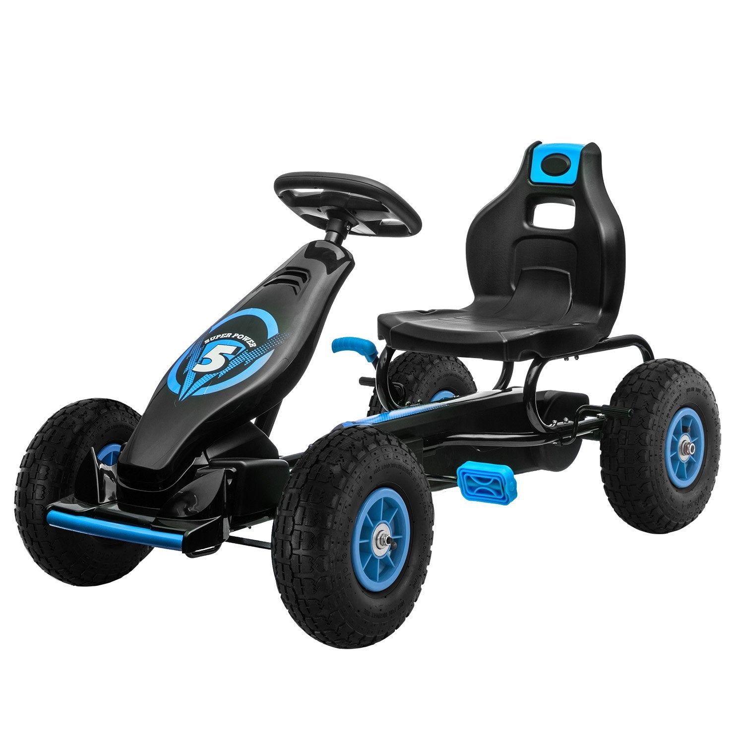 Blue Kids Pedal Go Kart w/ Brake, Steering, Adjustable Seat