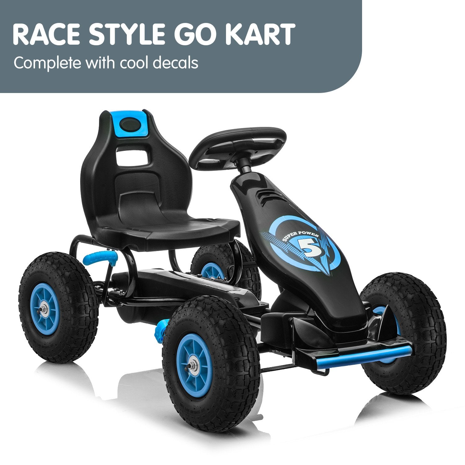 Blue Kids Pedal Go Kart w/ Brake, Steering, Adjustable Seat