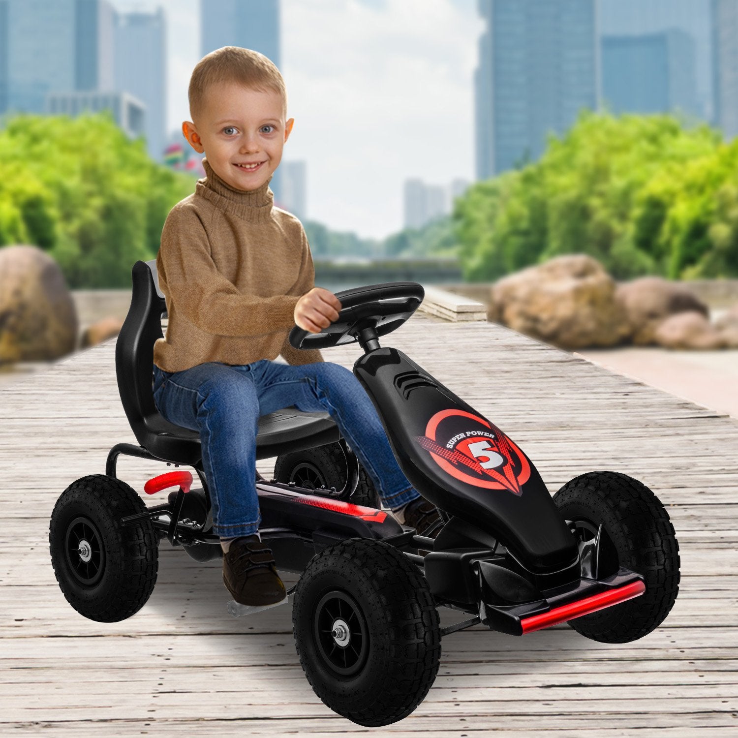 Red Kids Pedal Go Kart with Brake, Adjustable Seat | Kahuna G18