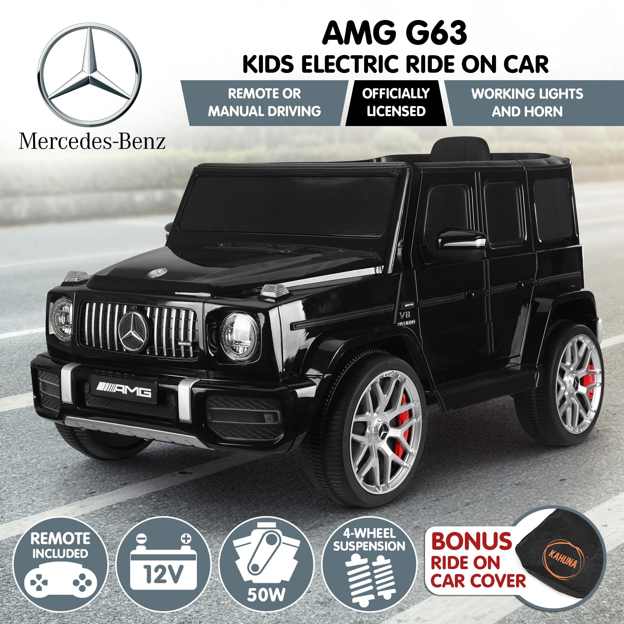 Kahuna Mercedes Benz AMG Licensed G63 Kids Electric Ride On Car Remote Control Dual 25W Motors Music Player LED Lights