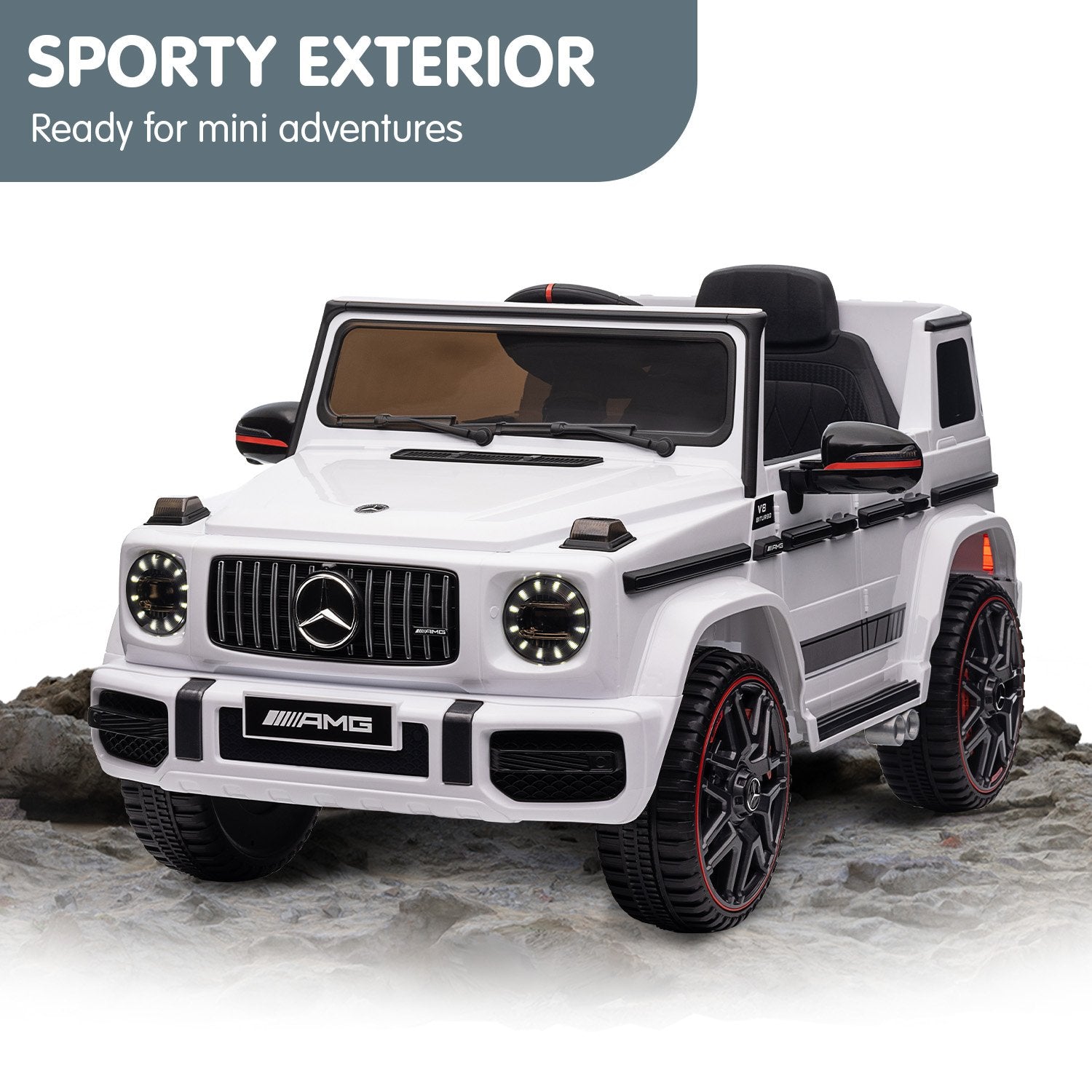 White Mercedes AMG G63 Kid's Electric Ride-On Car, Remote