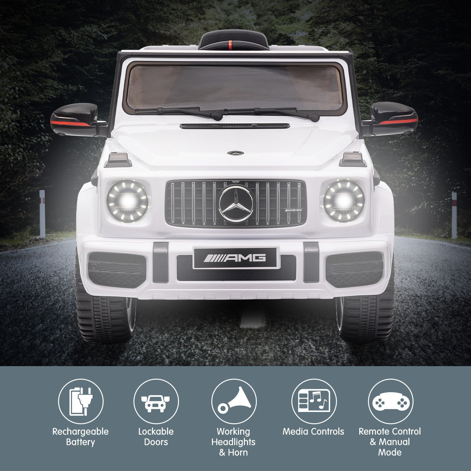 White Mercedes AMG G63 Kid's Electric Ride-On Car, Remote