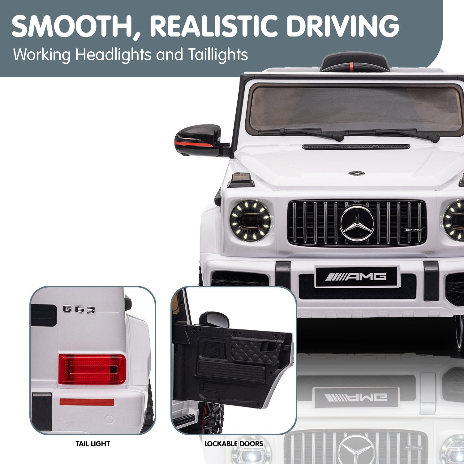 White Mercedes AMG G63 Kid's Electric Ride-On Car, Remote