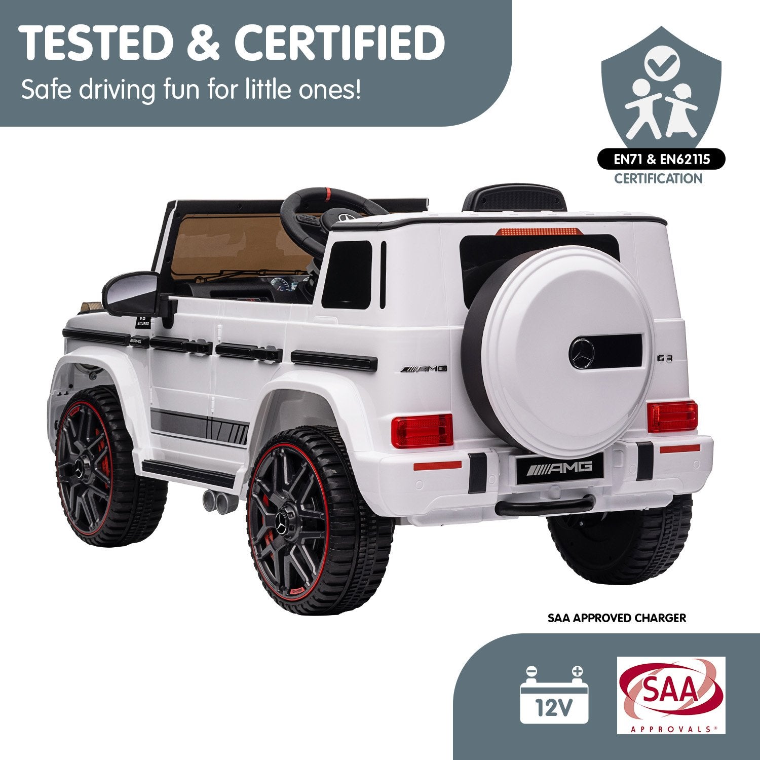 White Mercedes AMG G63 Kid's Electric Ride-On Car, Remote