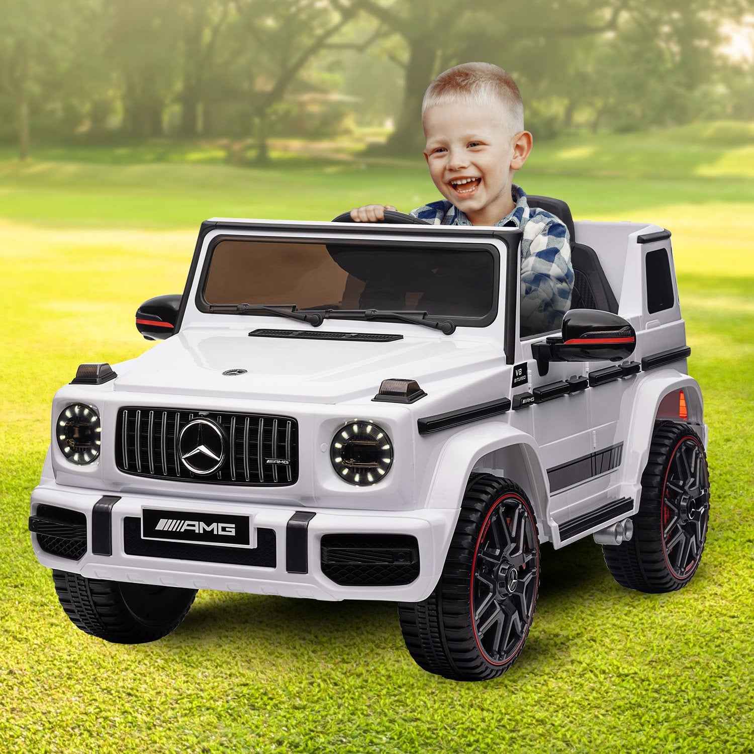 White Mercedes AMG G63 Kid's Electric Ride-On Car, Remote