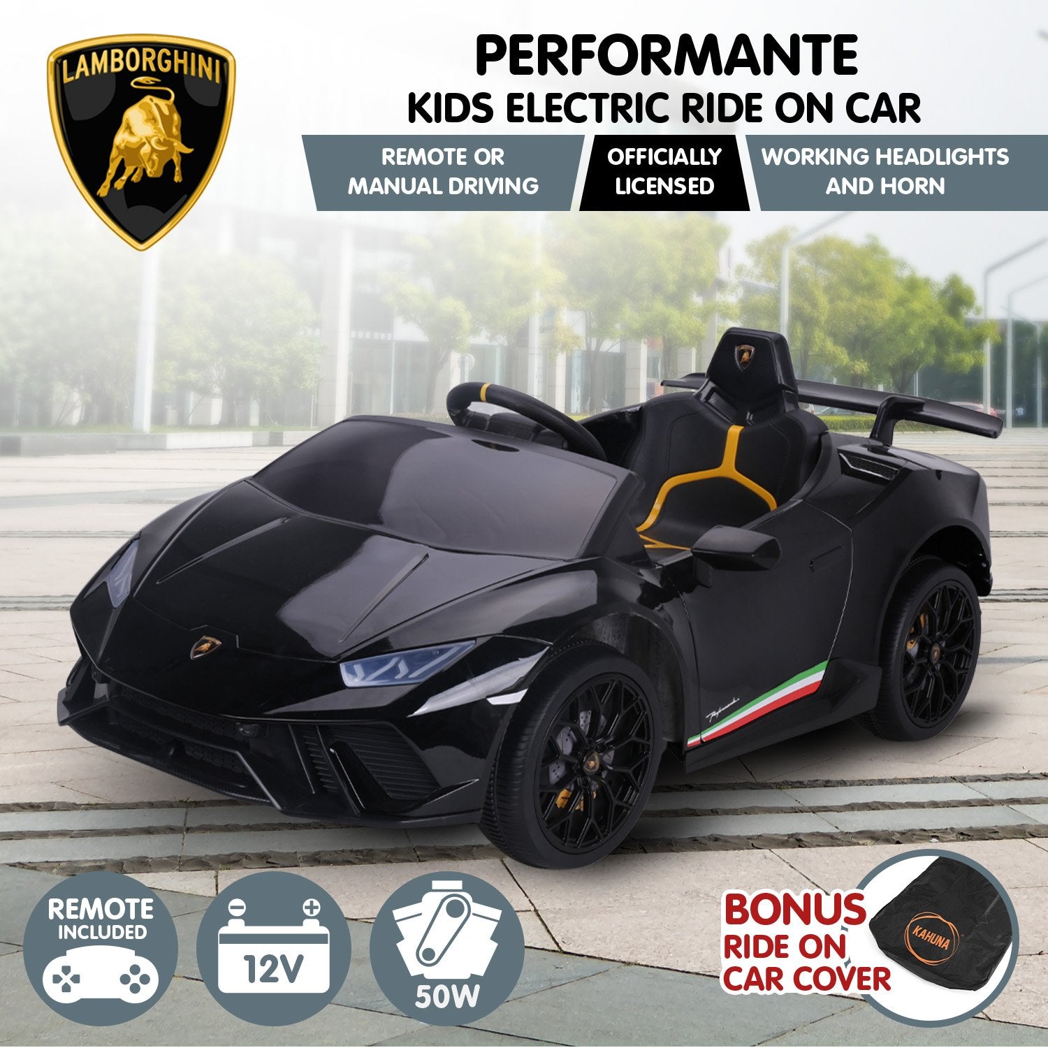 Black Lamborghini Performante Kids Electric Ride On Car, Remote