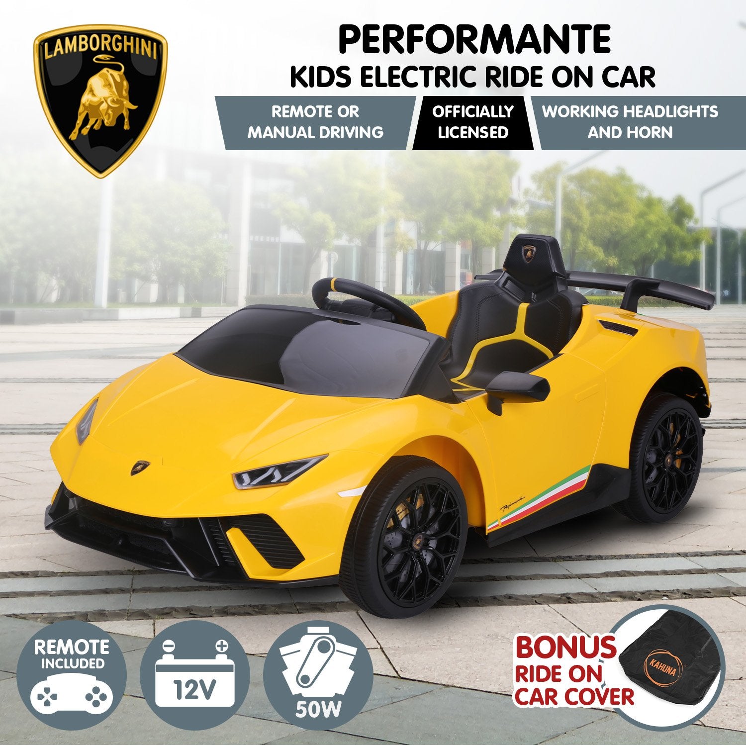 Yellow Lamborghini Kids Electric Ride On Car - Remote Control