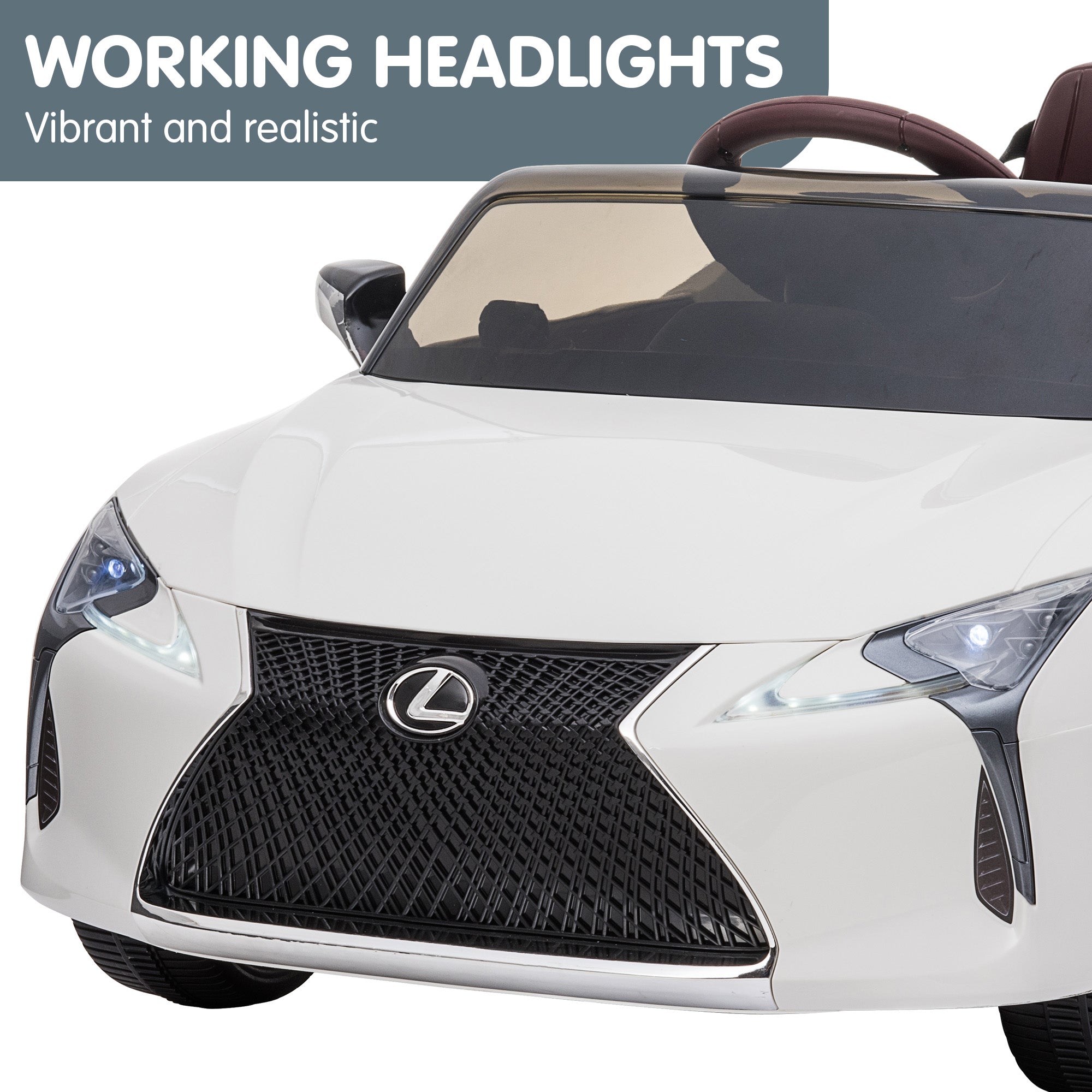 White Licensed Lexus LC 500 Kids Electric Ride-On Car LED Lights