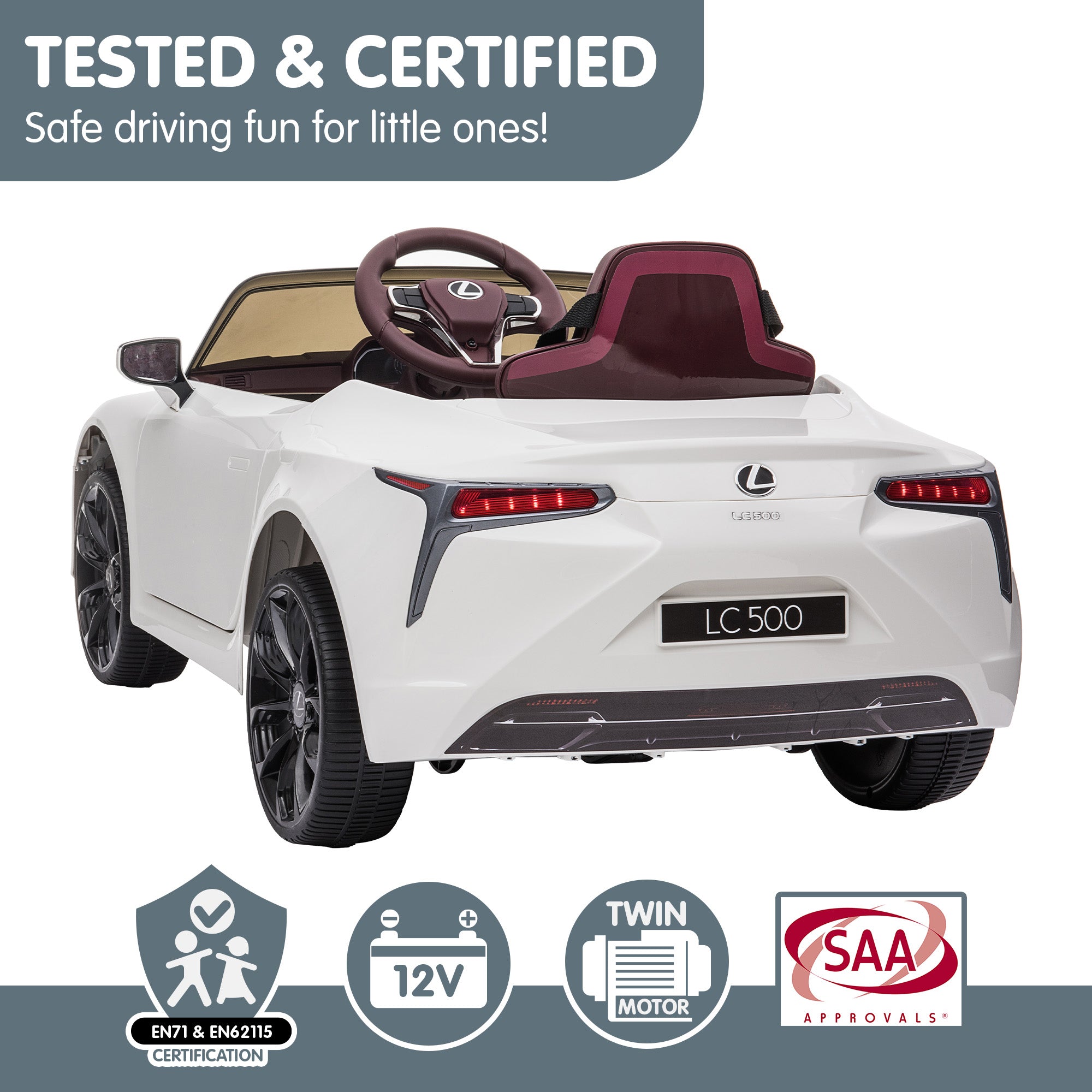 White Licensed Lexus LC 500 Kids Electric Ride-On Car LED Lights