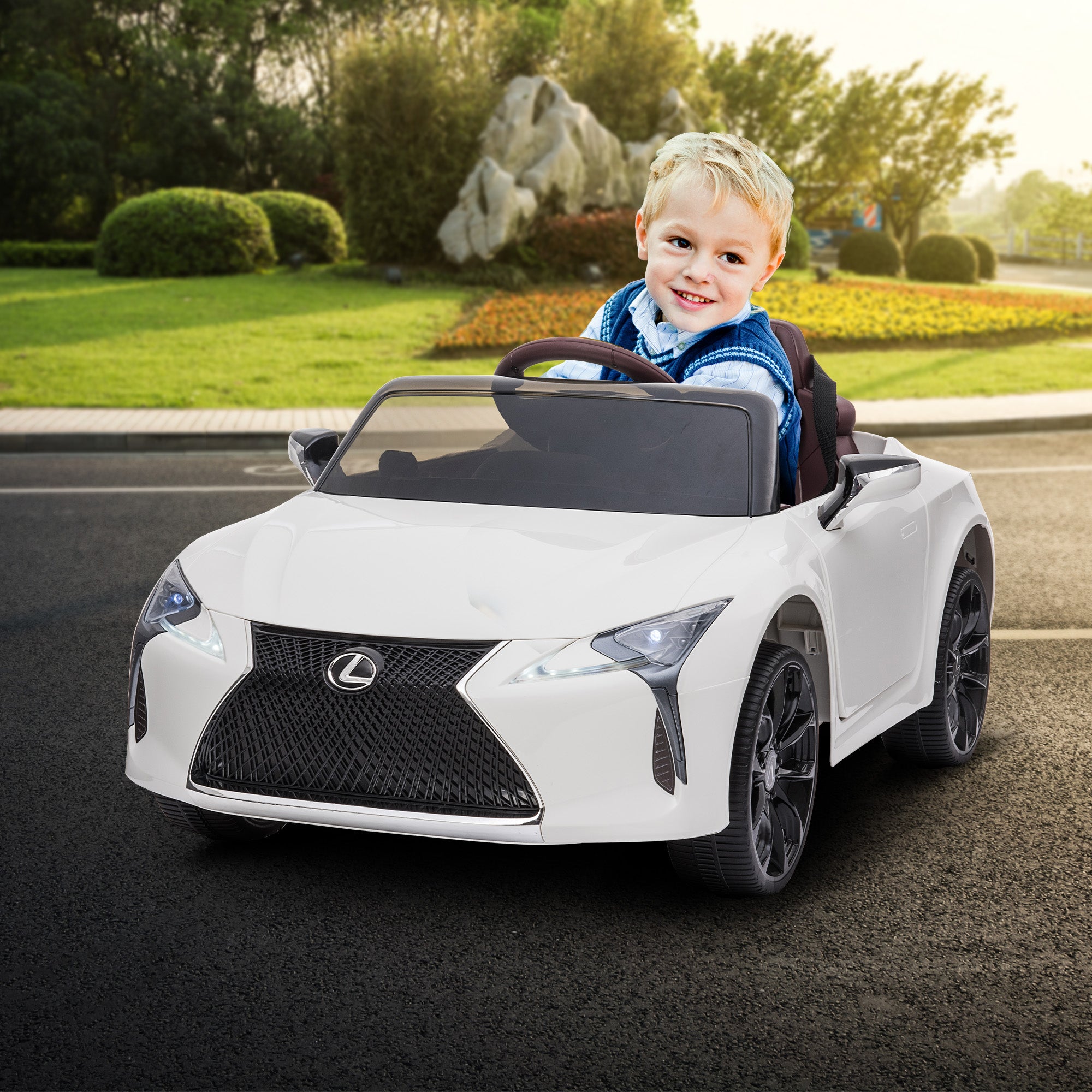 White Licensed Lexus LC 500 Kids Electric Ride-On Car LED Lights