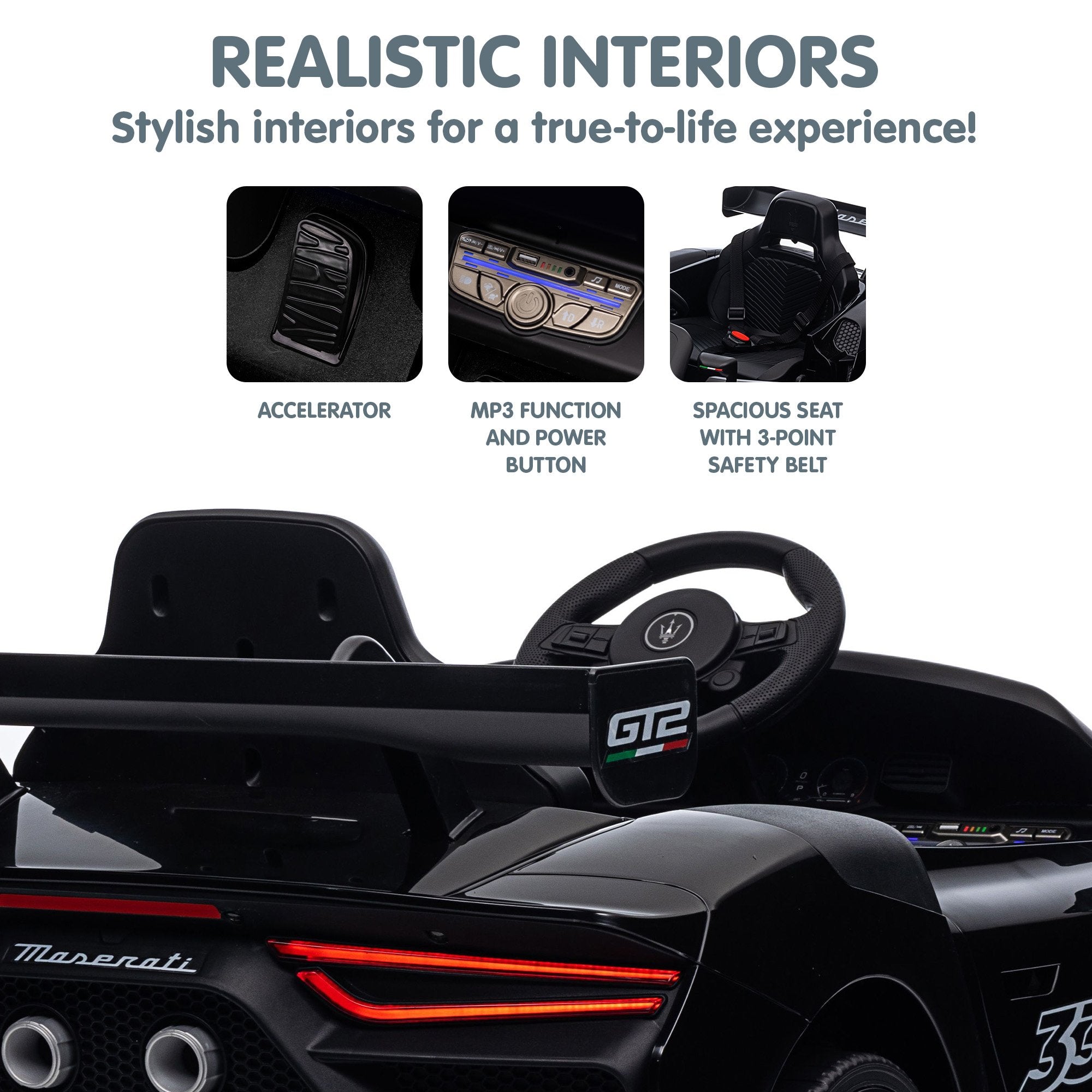 Maserati MC20 GT2 Kids Electric Ride-On Race Car Black