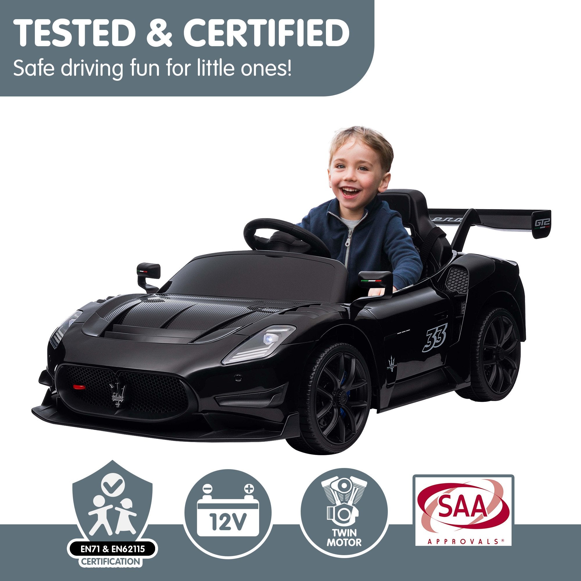 Maserati MC20 GT2 Kids Electric Ride-On Race Car Black