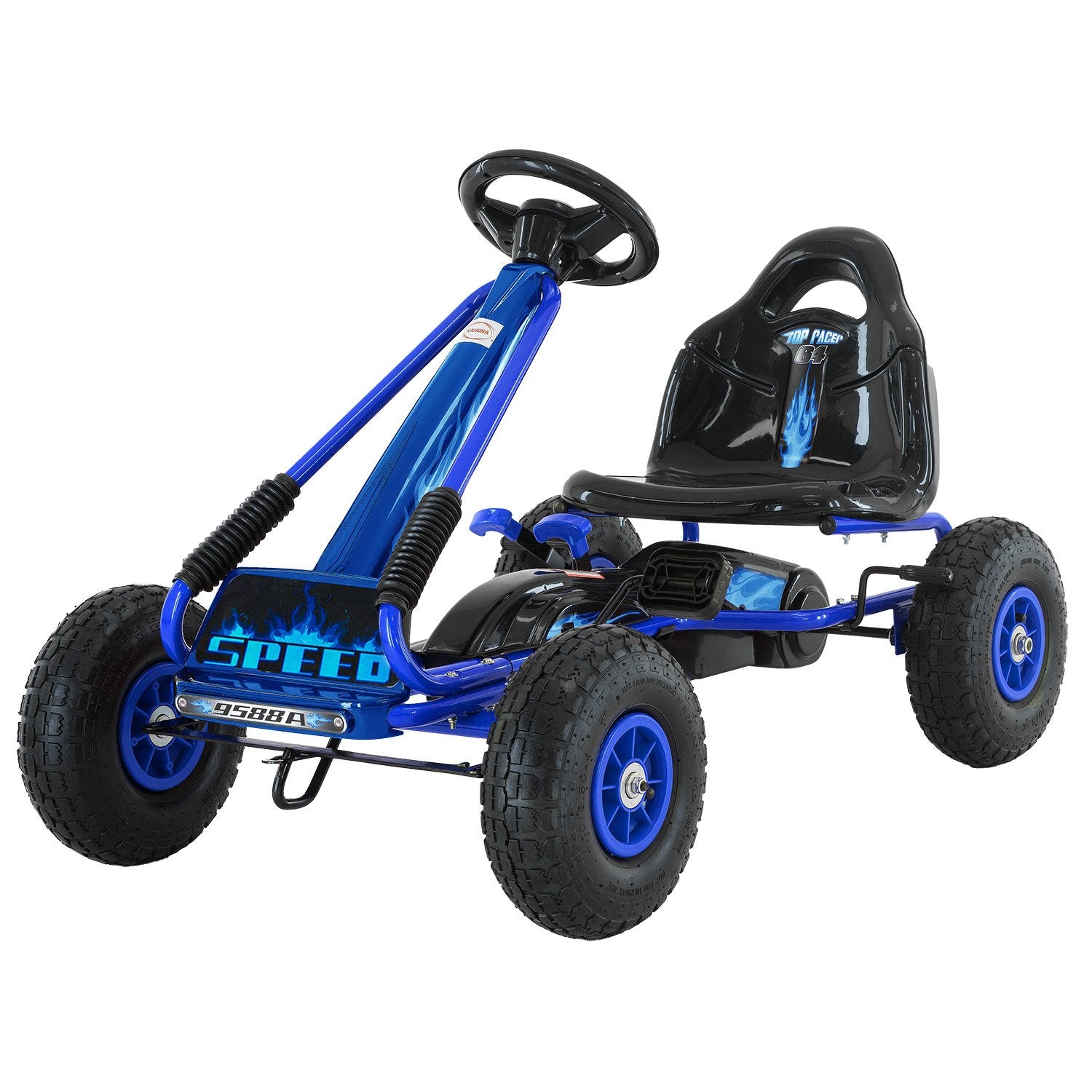 Strong Frame Kids Pedal Go Kart, Brake System, Blue - Kahuna