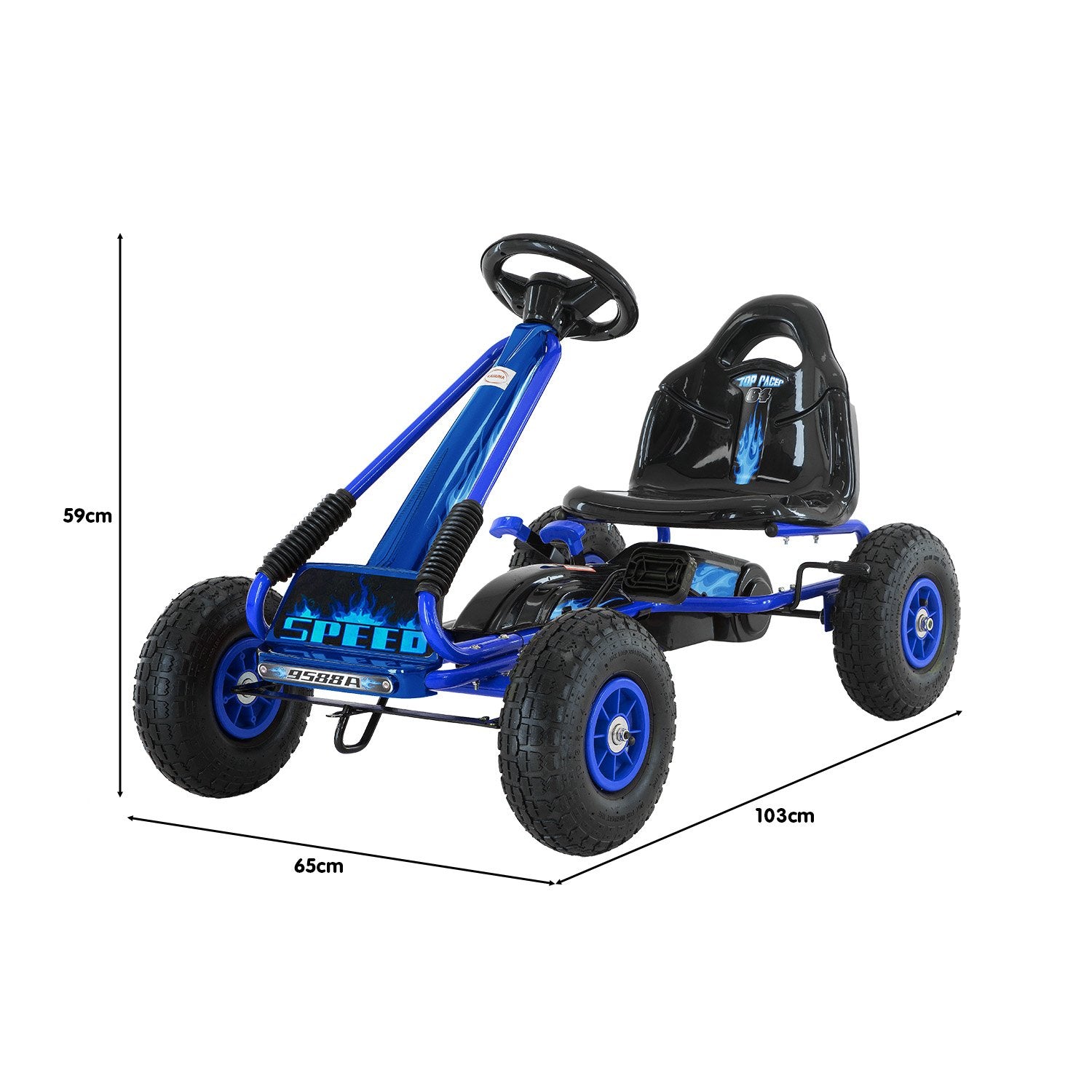 Strong Frame Kids Pedal Go Kart, Brake System, Blue - Kahuna