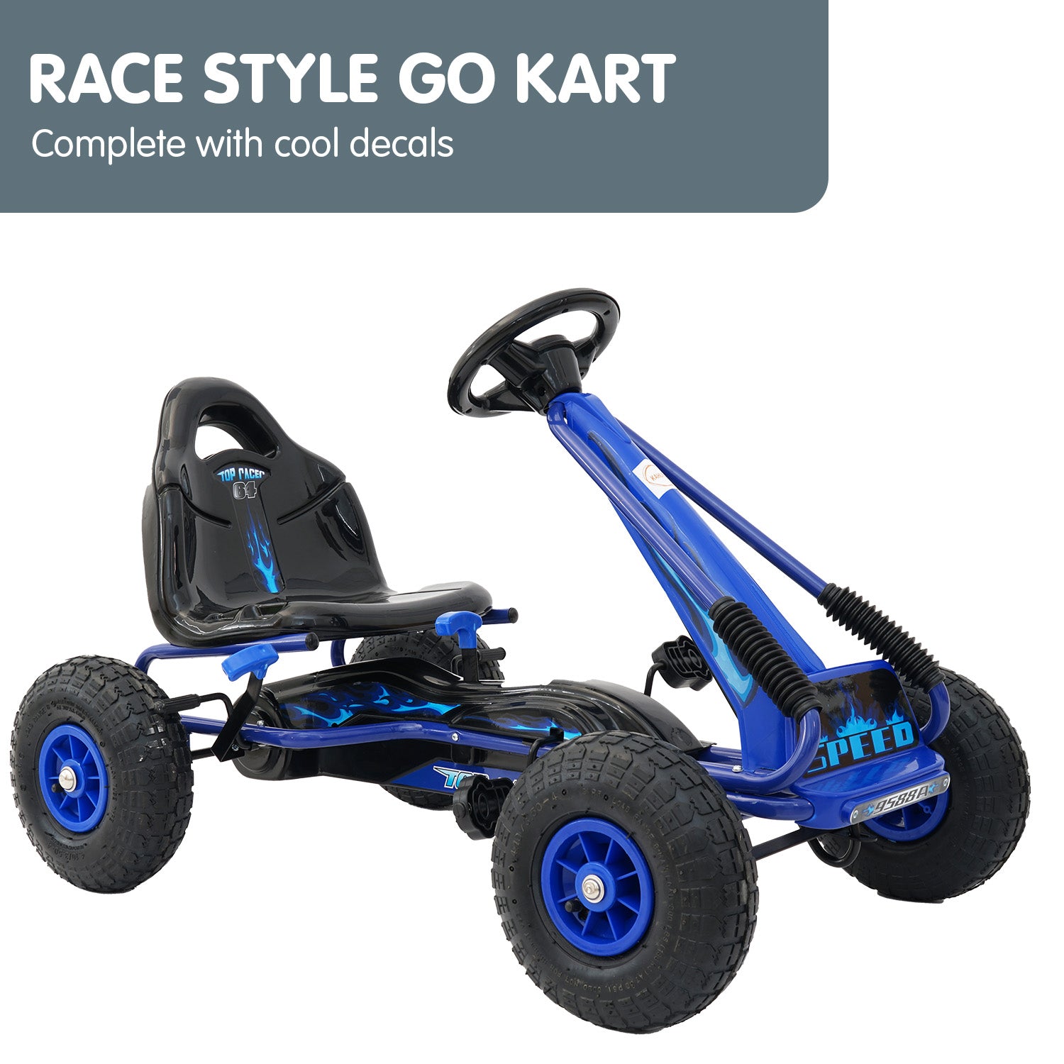 Strong Frame Kids Pedal Go Kart, Brake System, Blue - Kahuna