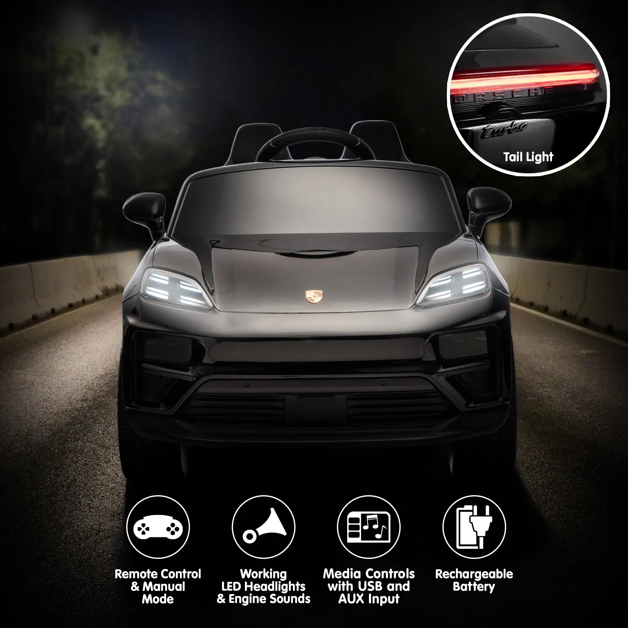 Kahuna Black Porsche Macan Turbo EV Kids Ride On Car 12V Electric Car