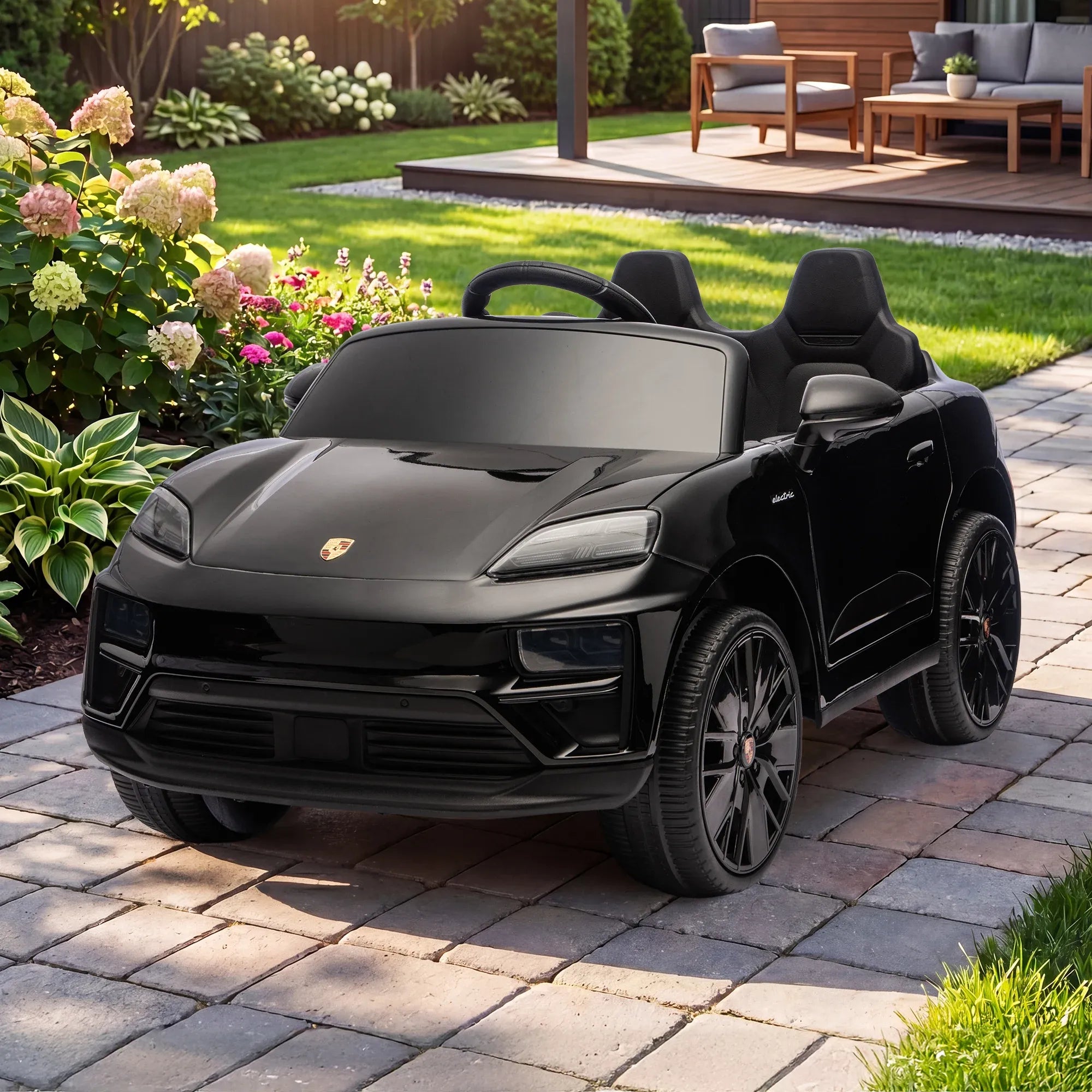 Kahuna Black Porsche Macan Turbo EV Kids Ride On Car 12V Electric Car