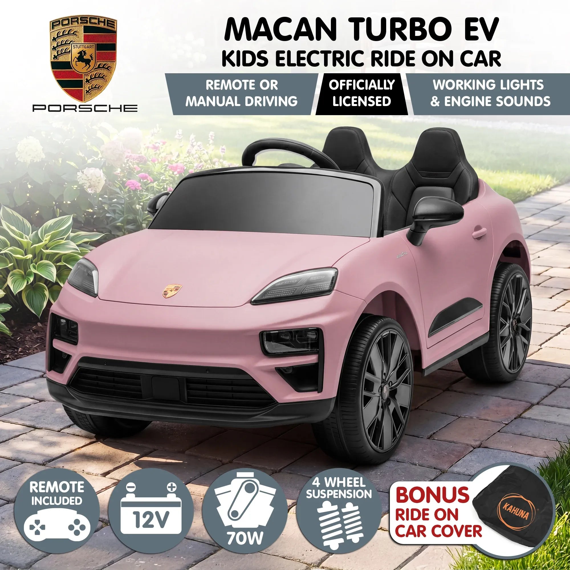 Kahuna Pink Porsche Macan Turbo EV Kids Ride On Car 12V Electric Car