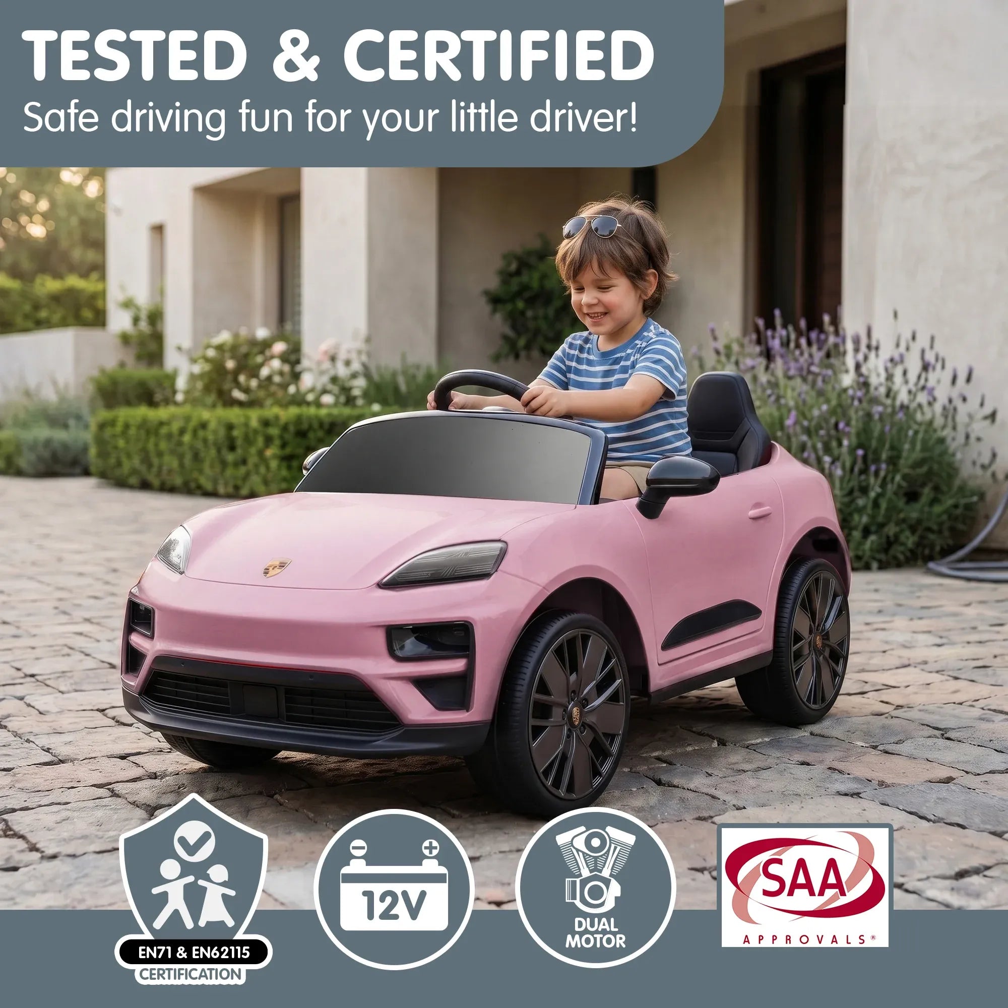 Kahuna Pink Porsche Macan Turbo EV Kids Ride On Car 12V Electric Car