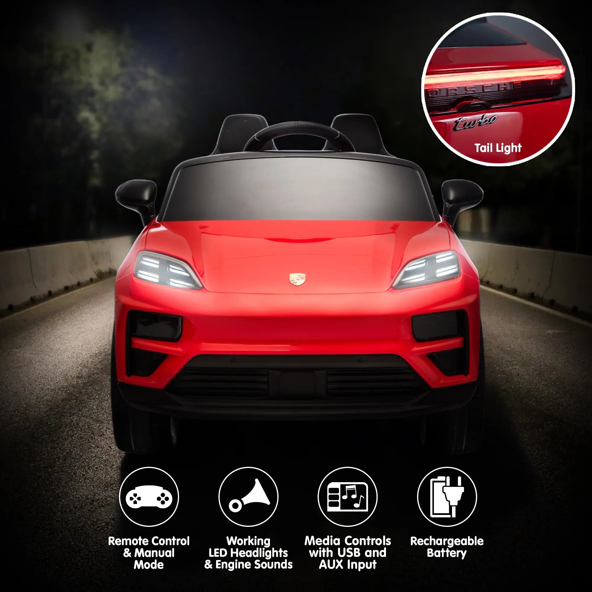 Kahuna Red Porsche Macan Turbo EV Kids Ride On Car 12V Electric Car