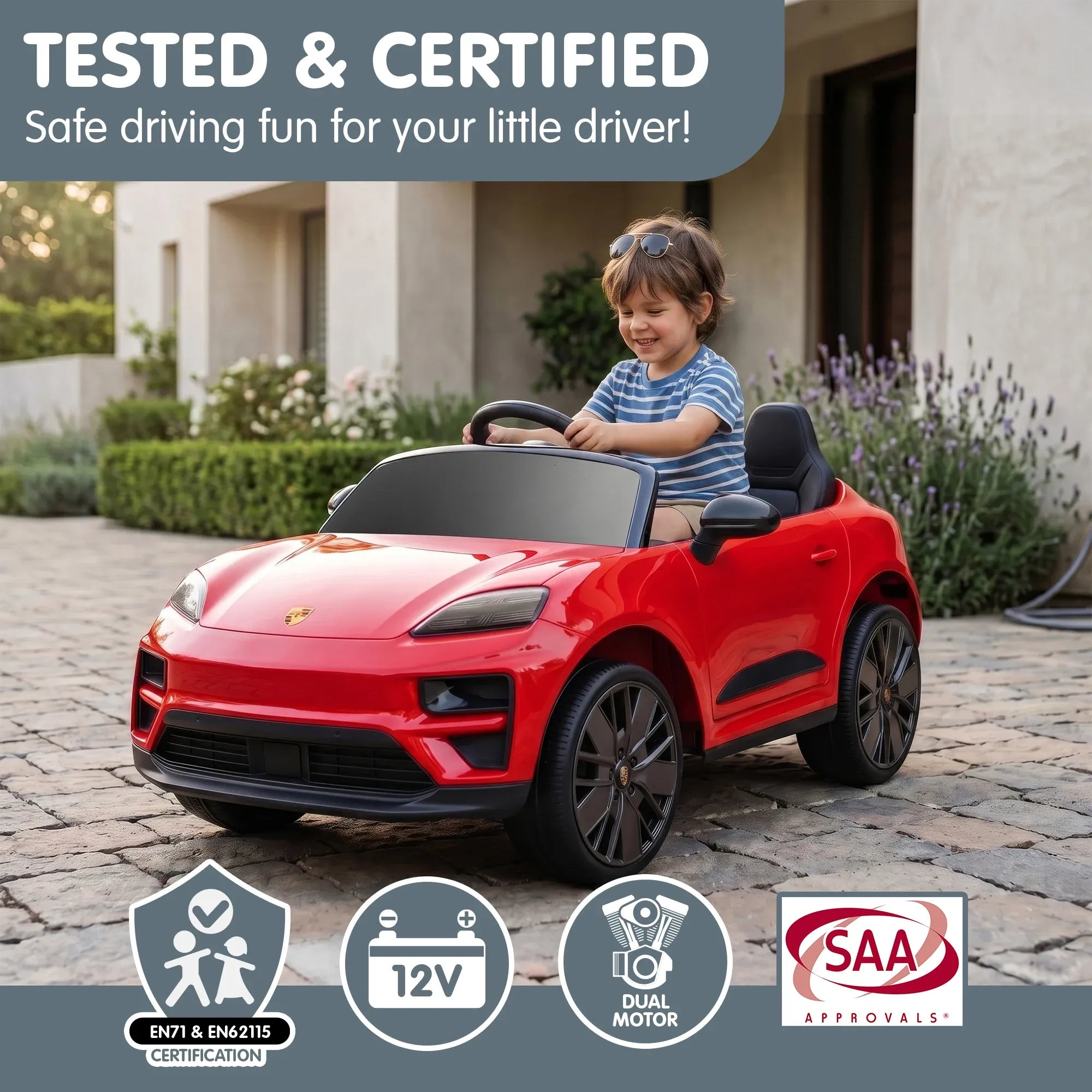 Kahuna Red Porsche Macan Turbo EV Kids Ride On Car 12V Electric Car