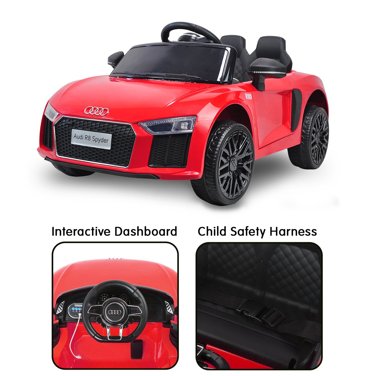 Audi R8 Spyder Kids Ride-On Car, Remote, MP3, Red - Kahuna