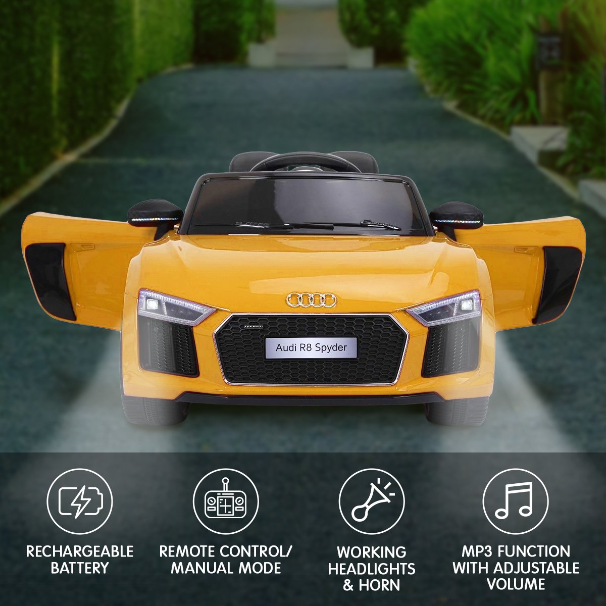 Audi R8 Spyder Kids Electric Car, Remote, MP3, Lights