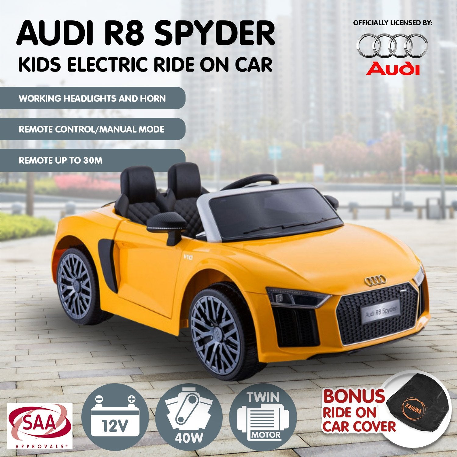 Audi R8 Spyder Kids Electric Car, Remote, MP3, Lights