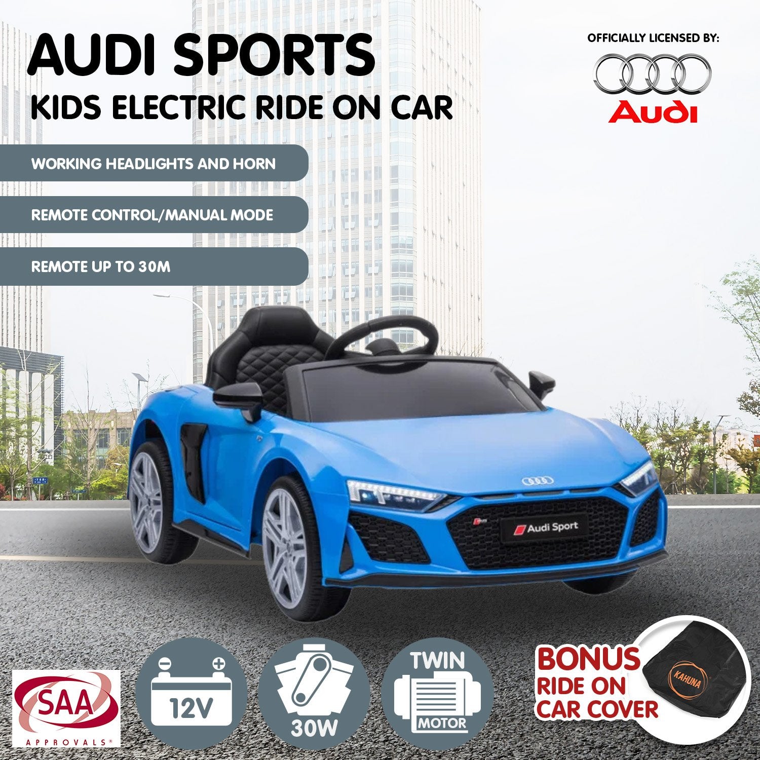 Licensed Audi Sport Kids Electric Ride On Car w/ Remote, Blue